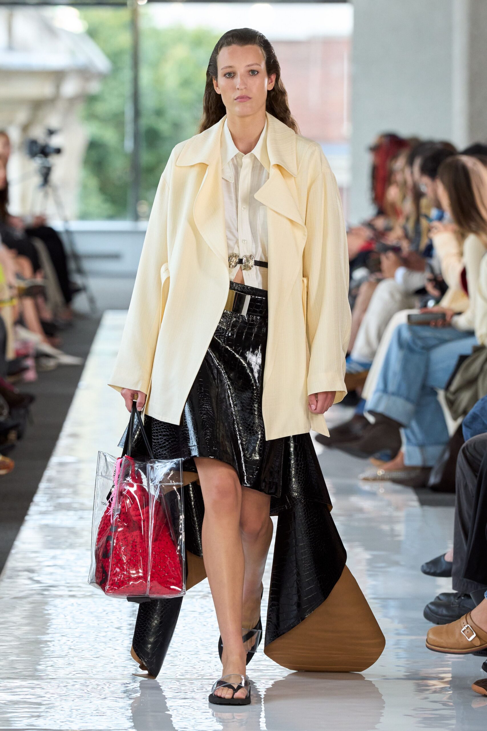 white cotton long-sleeve collared oversized layered coat