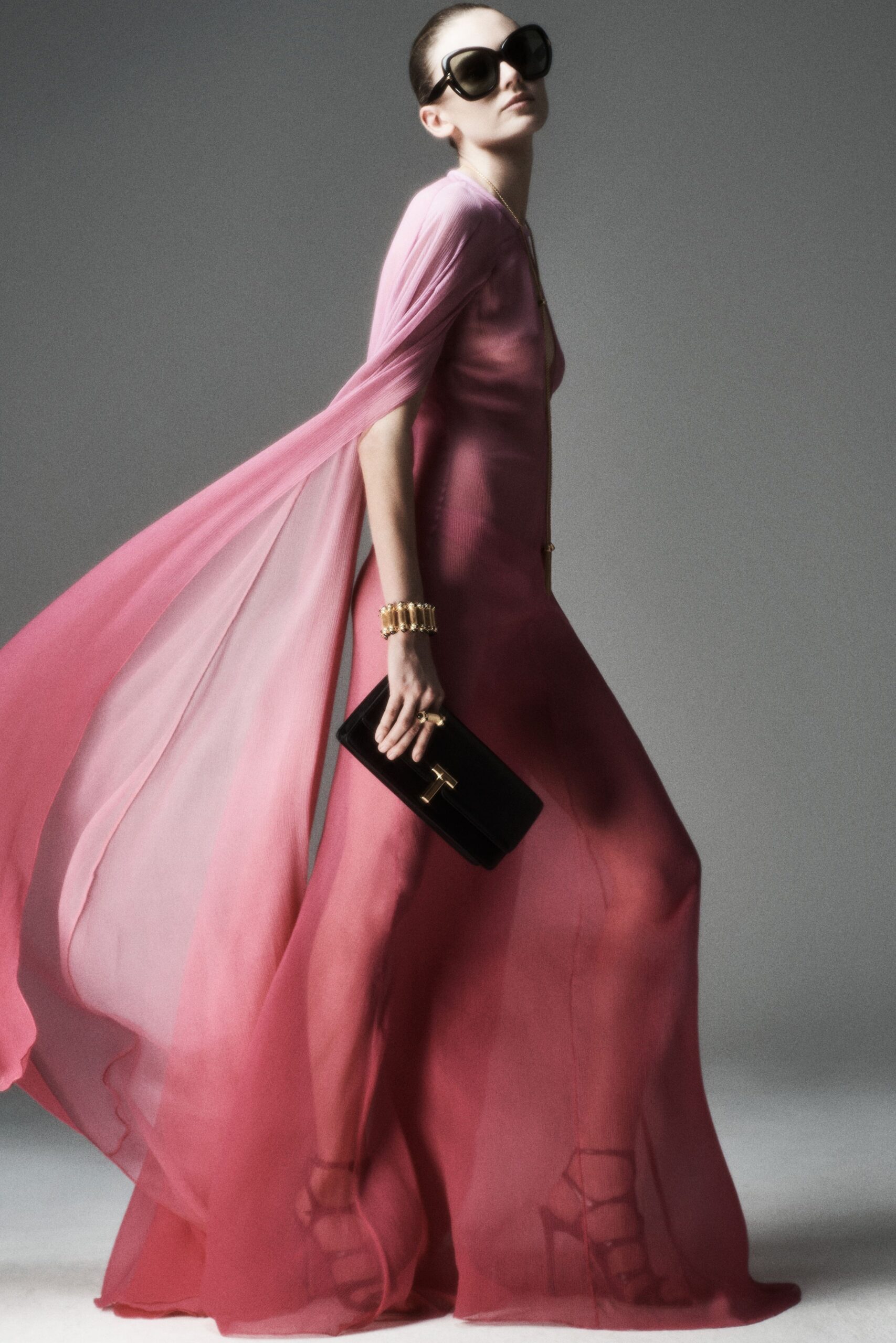pink red silk flowing gown