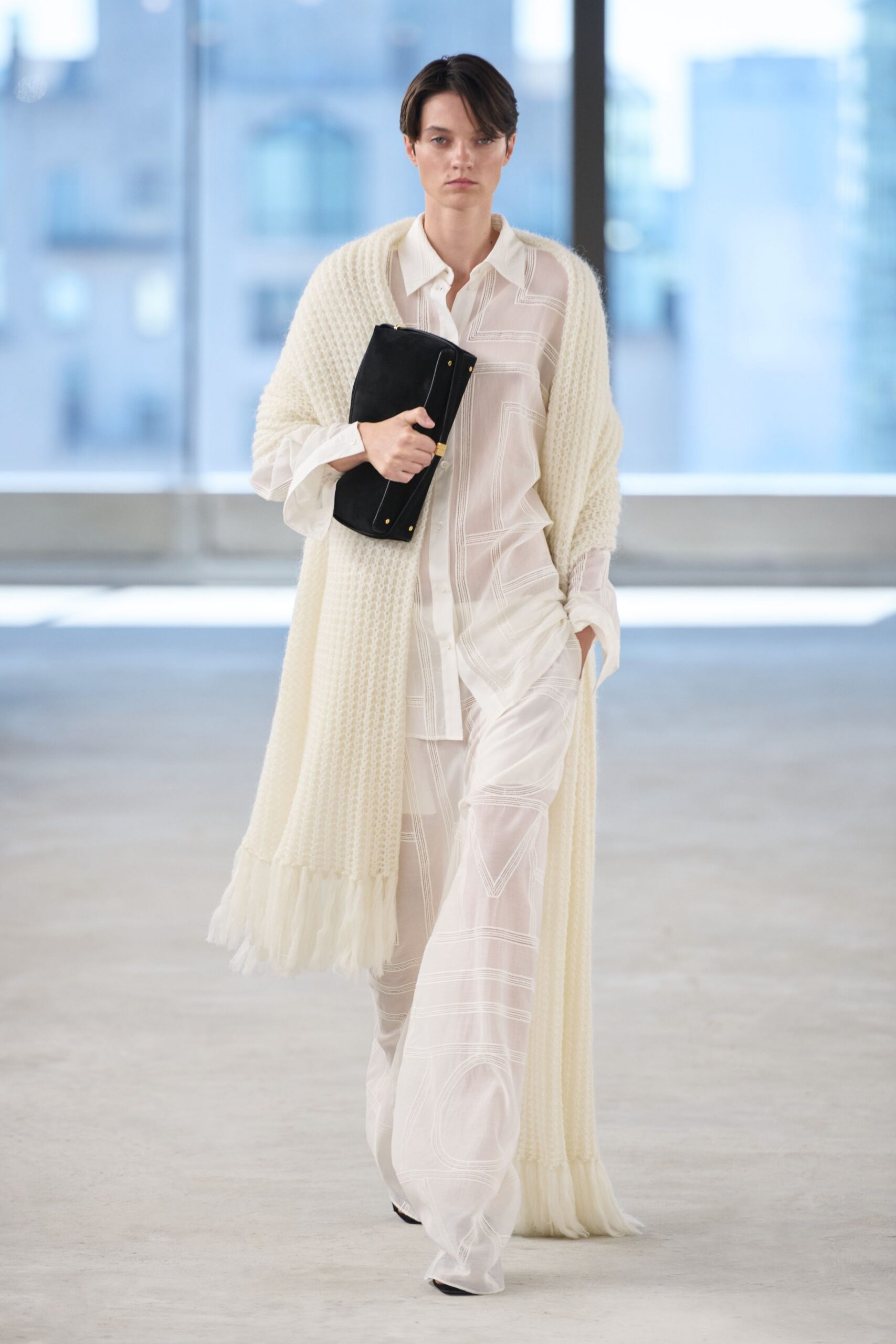 white cotton long-sleeve relaxed layered maxi coat