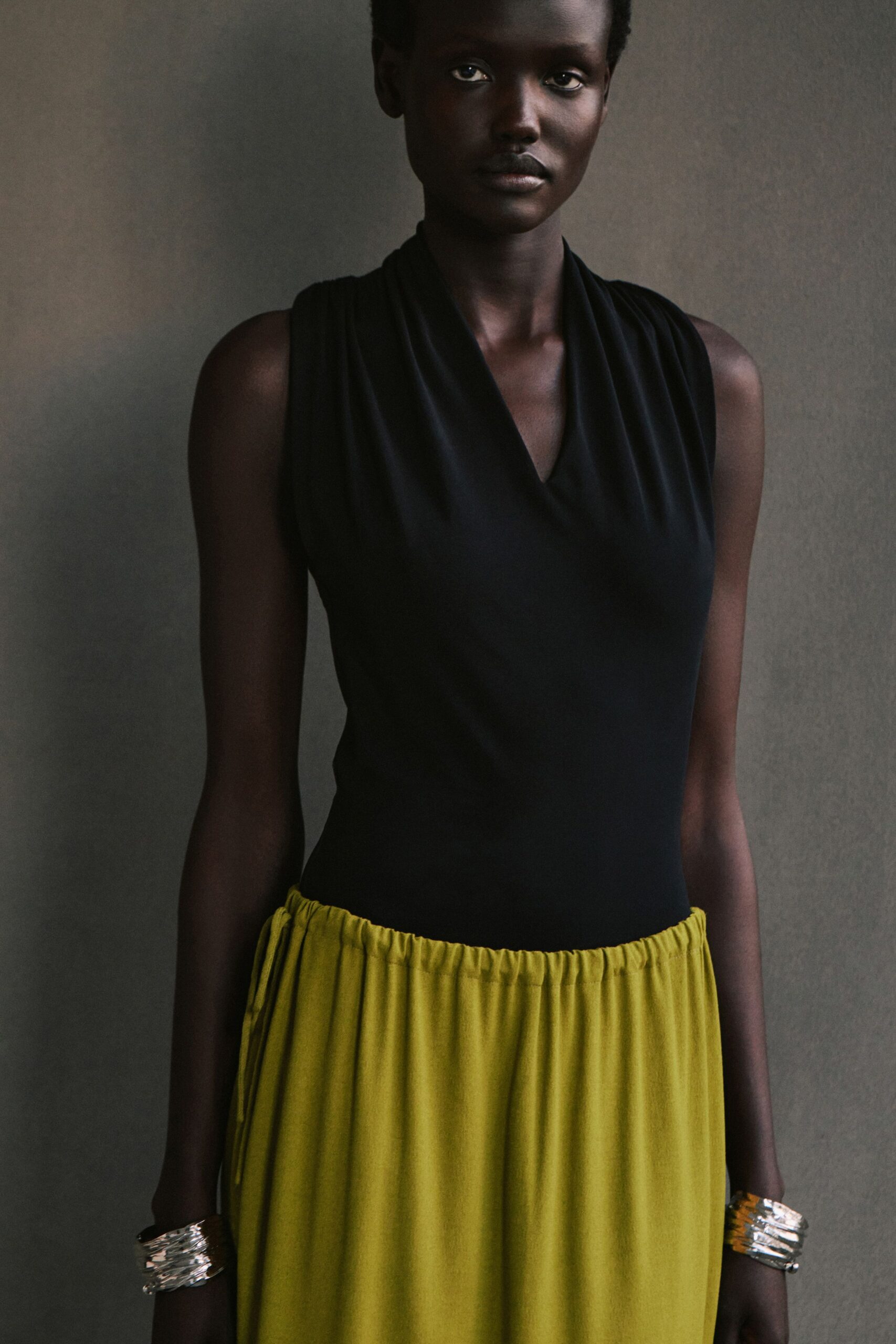 black and green sleeveless dress