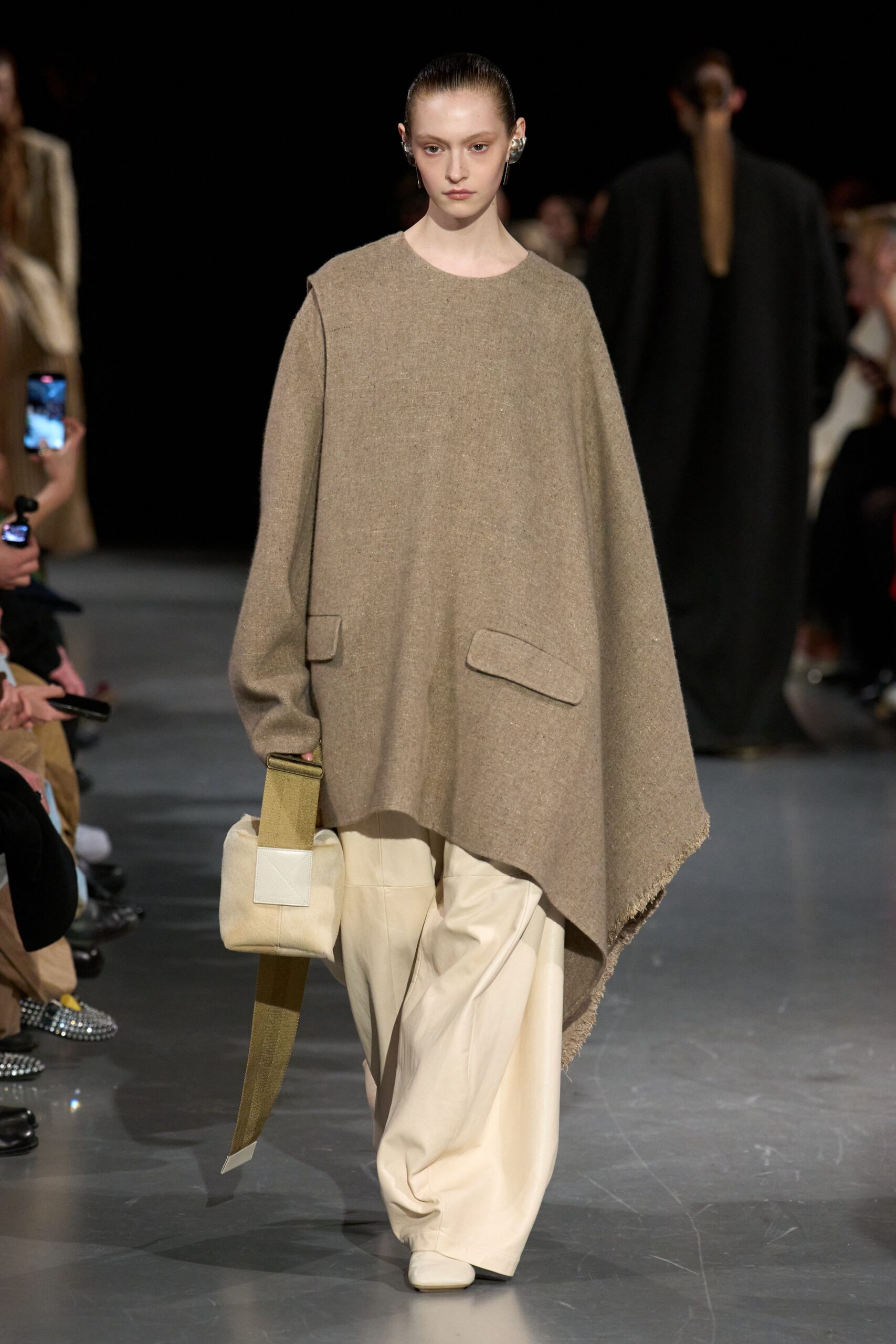 beige wool oversized pockets poncho