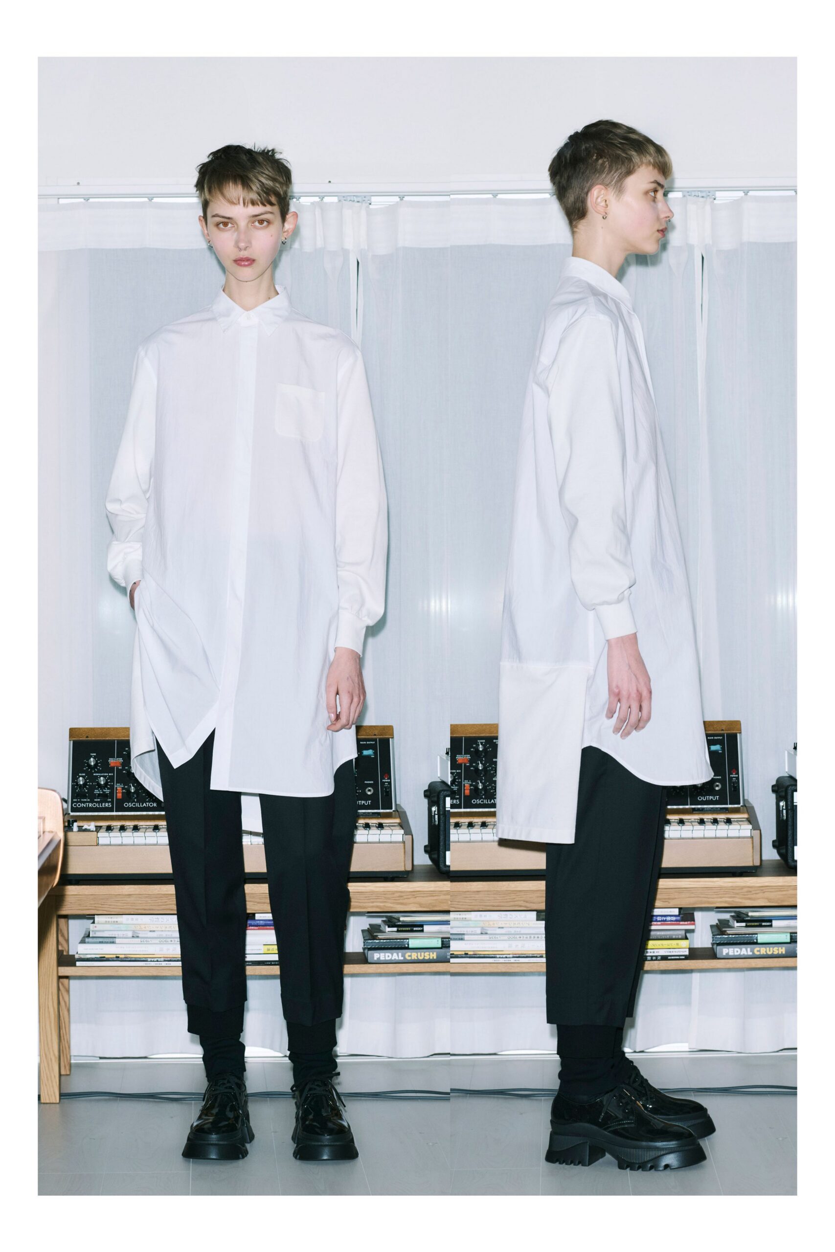 oversized white shirt with black pants