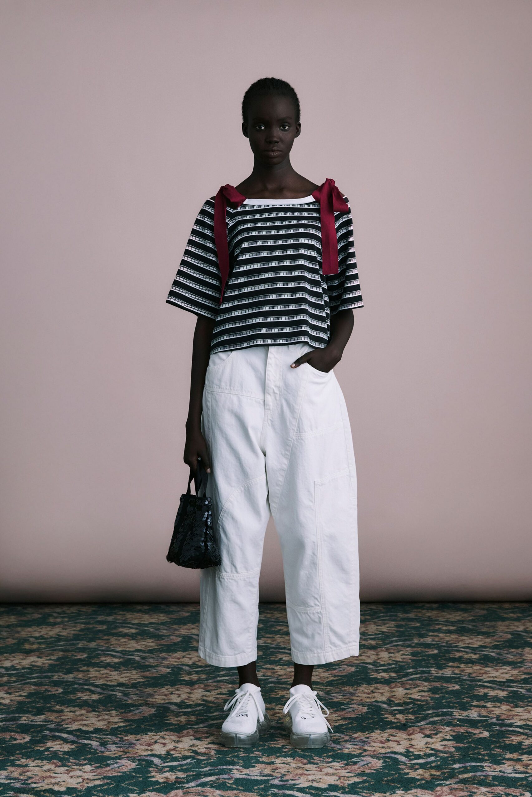 striped top with cropped pants