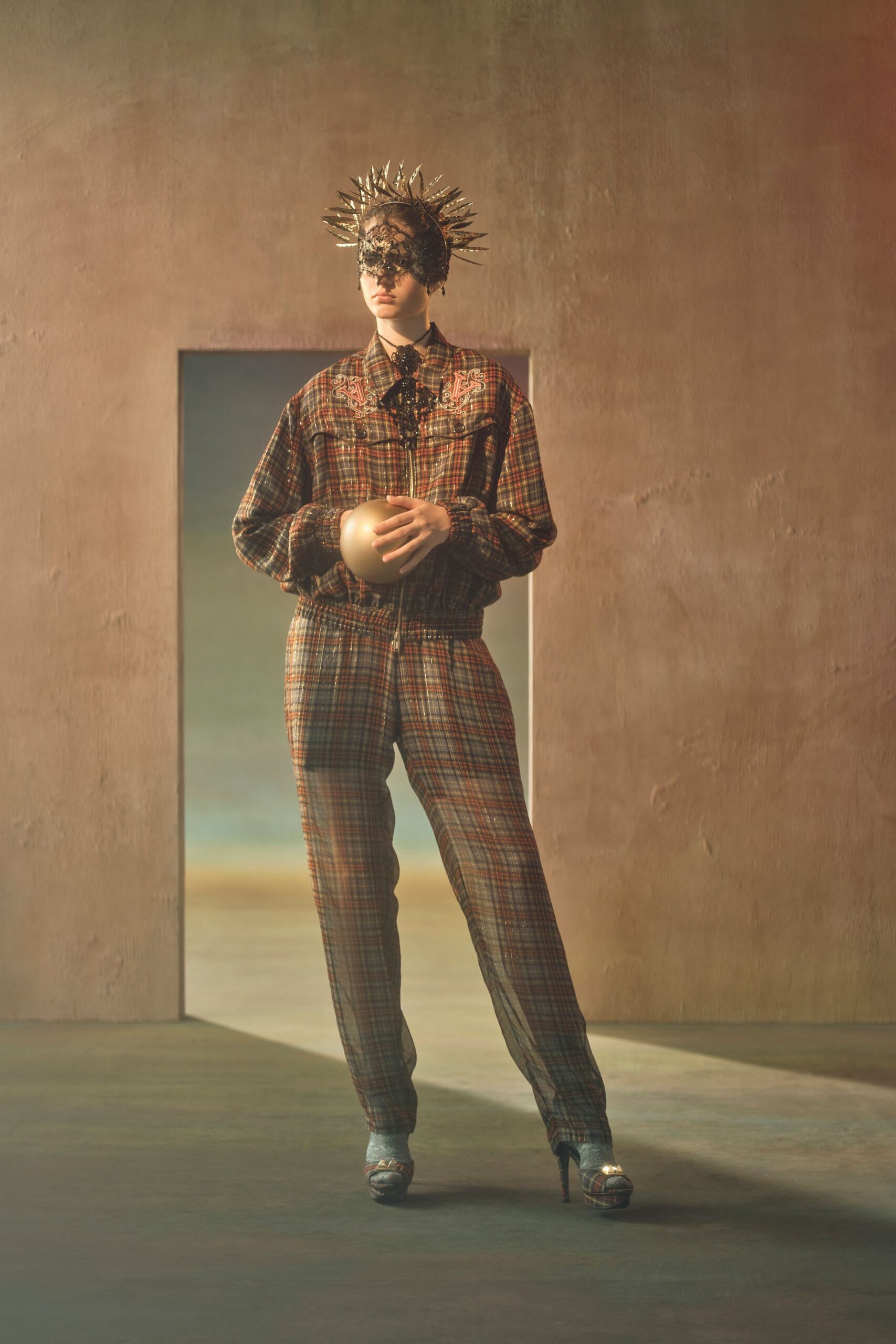 checked shirt and pants ensemble