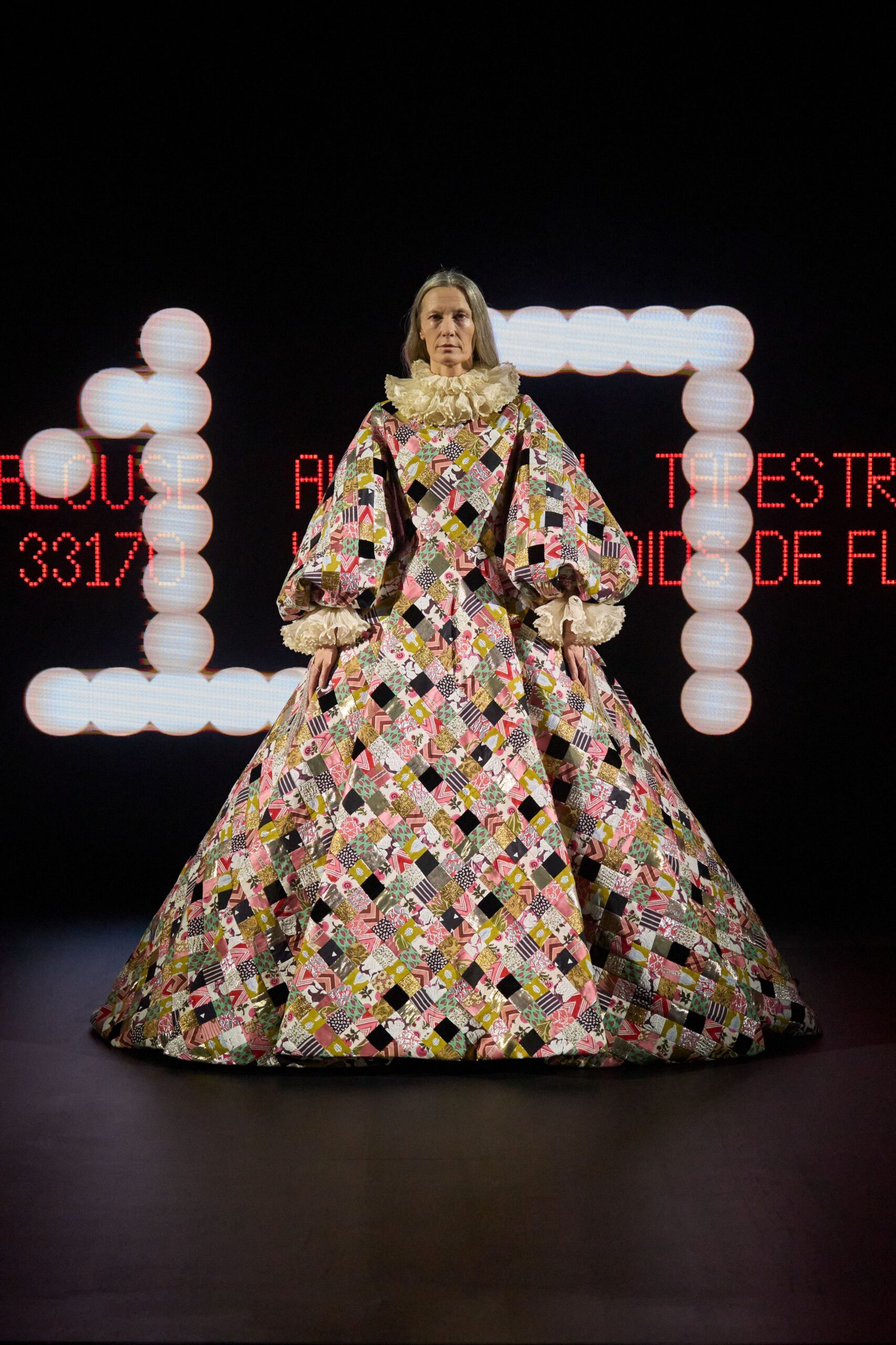 multi-colored silk long-sleeve gown
