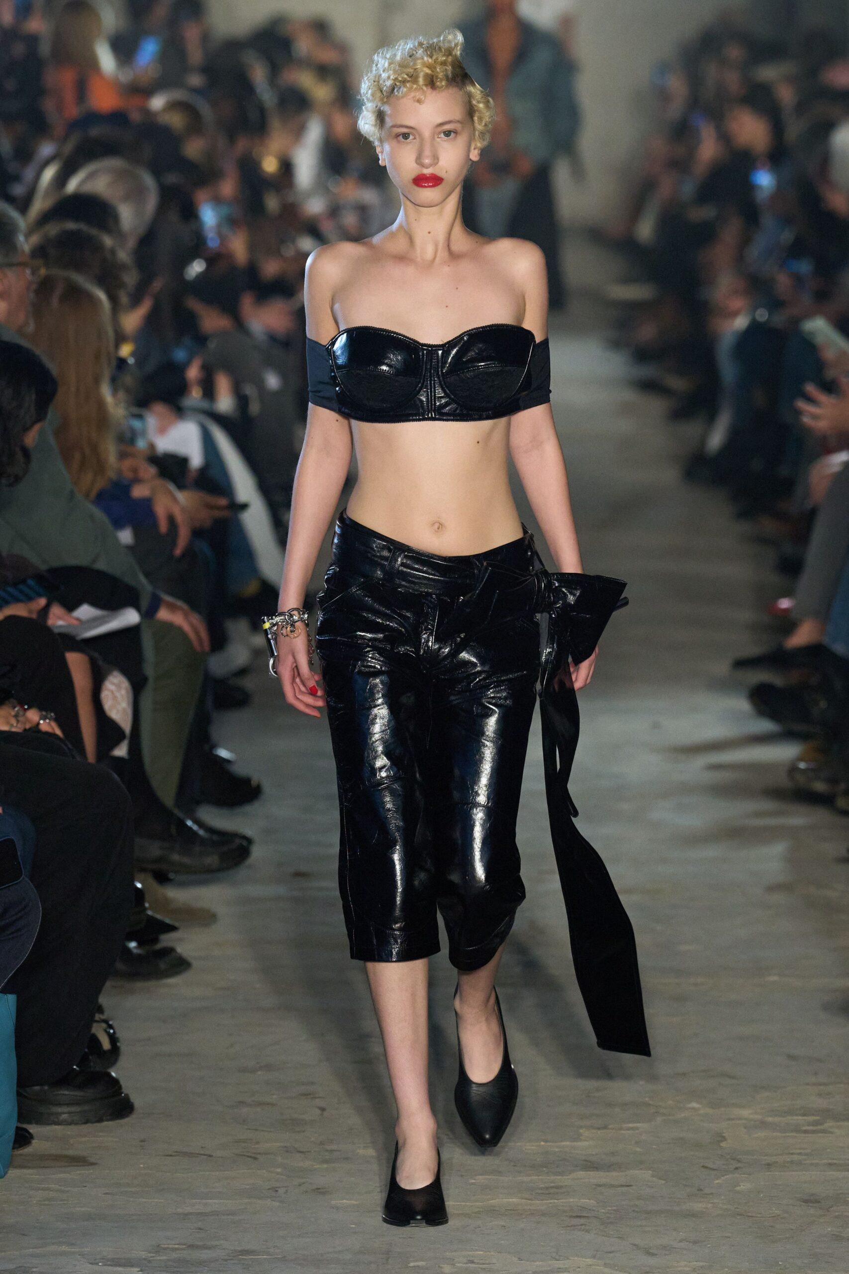 black leather sleeveless strapless fitted top