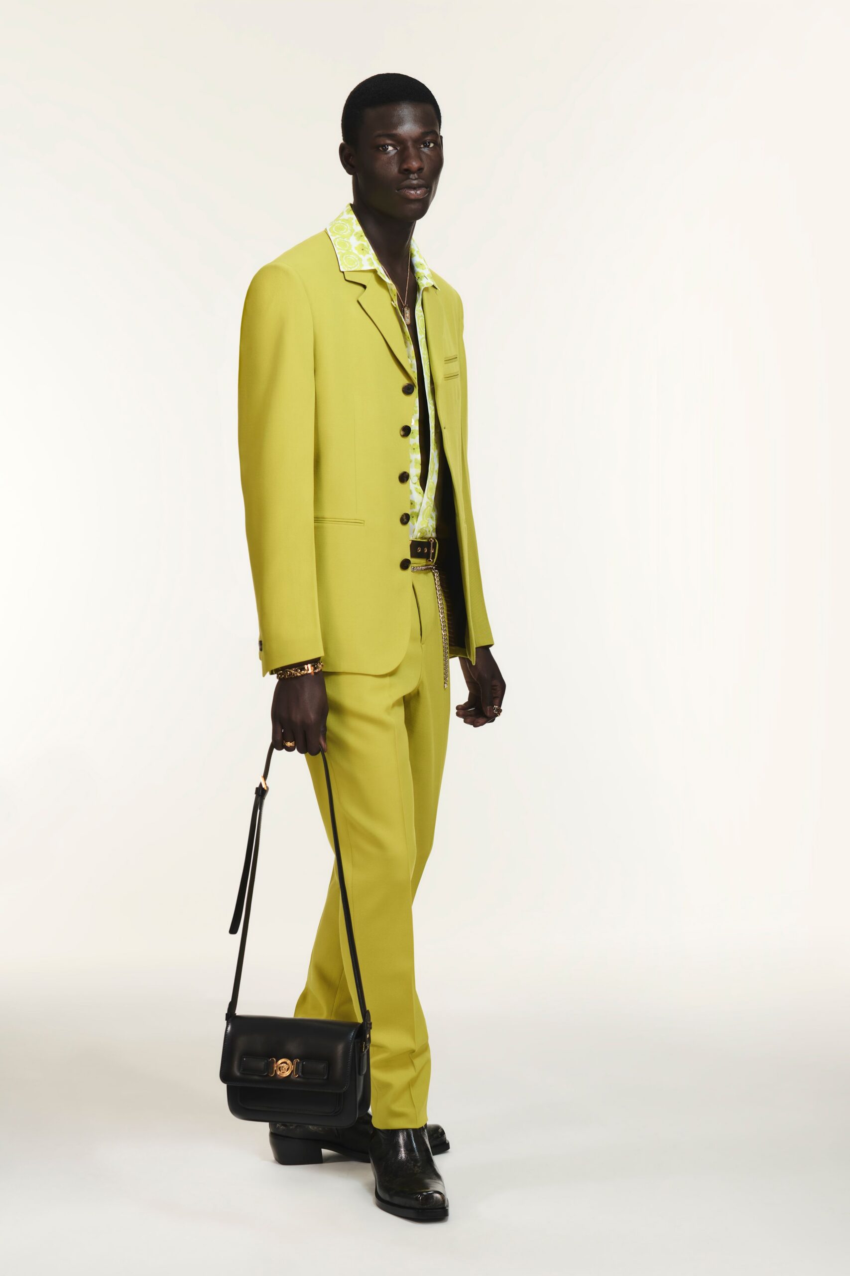 yellow tailored suit with shirt