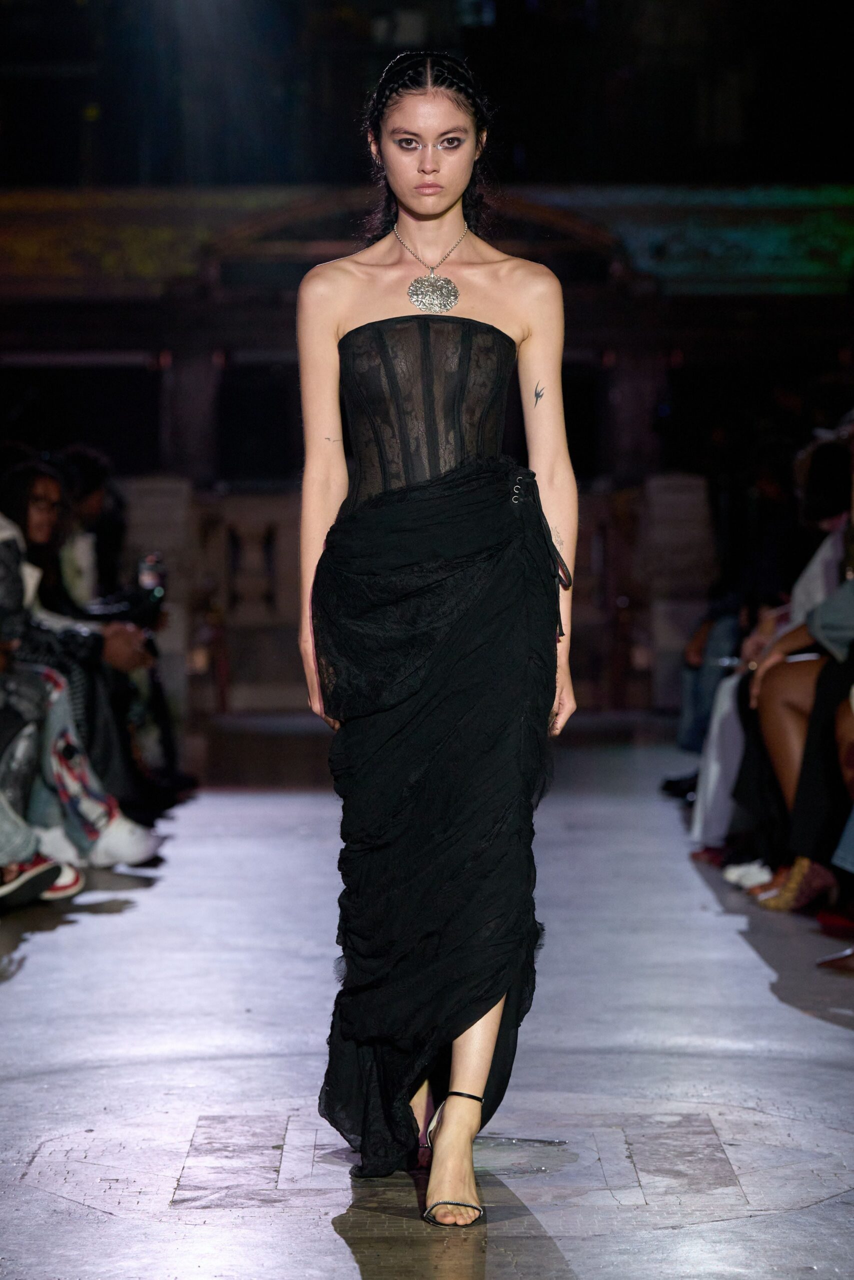 black strapless ruched gown