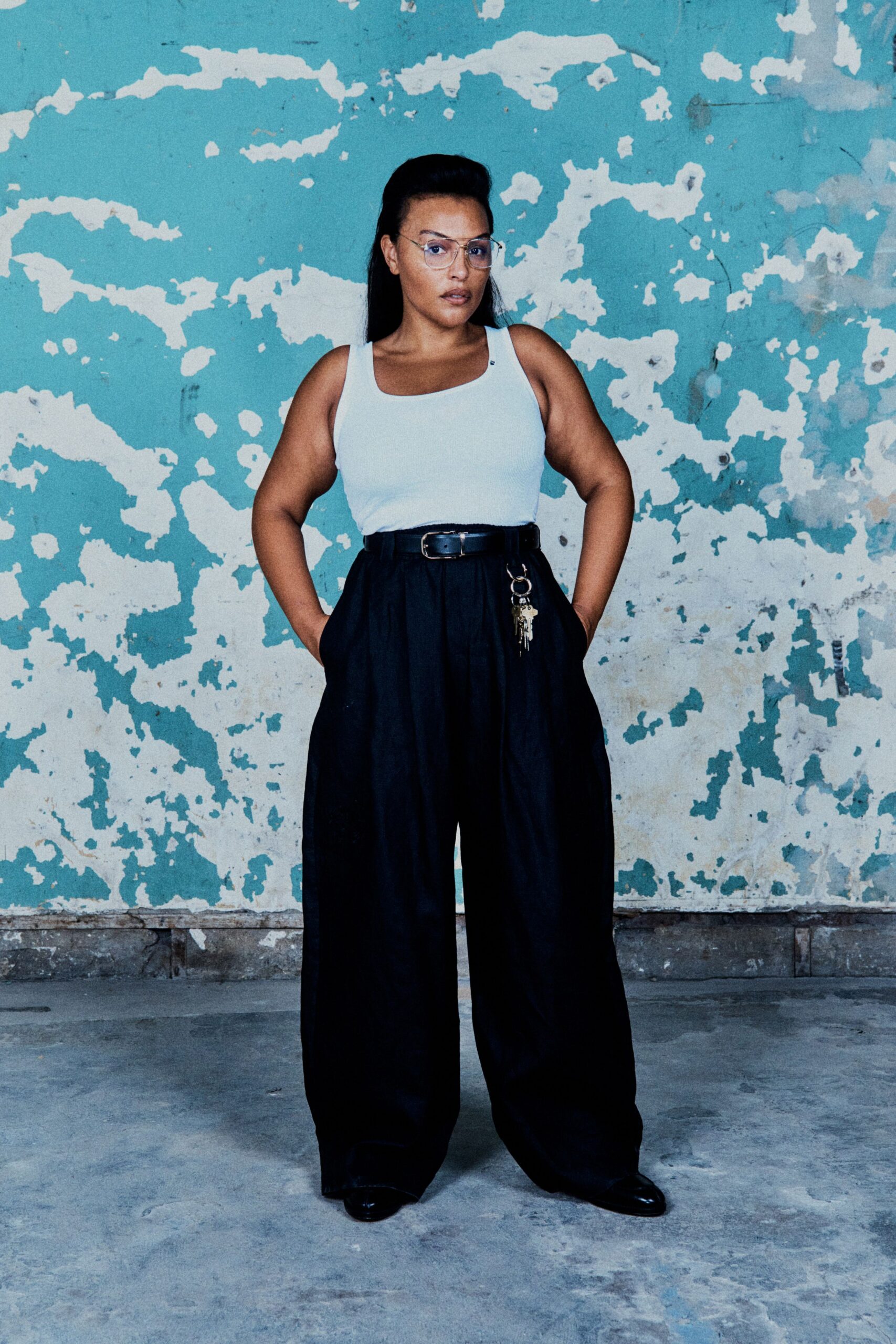 black linen relaxed wide-leg pants