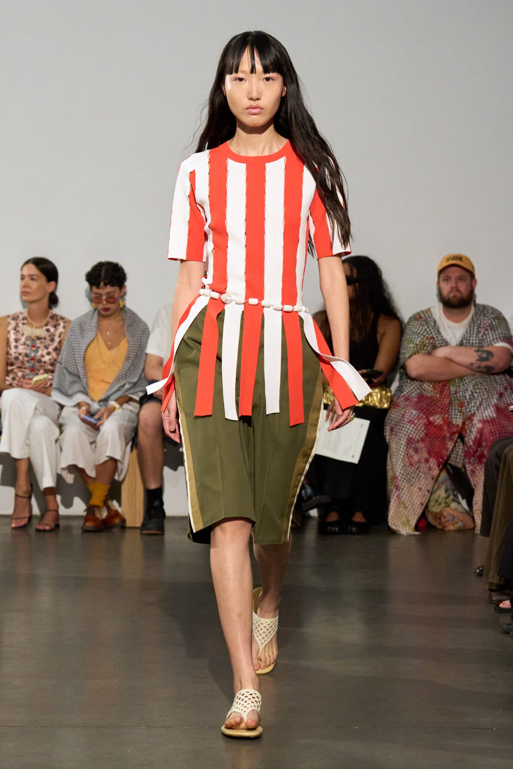 red short-sleeve collared fitted striped top
