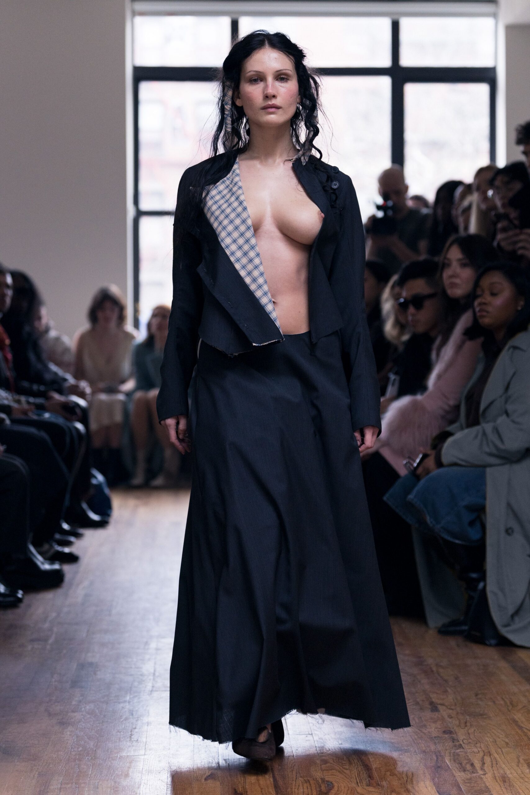 black cotton fitted high-waisted straight-leg maxi skirt