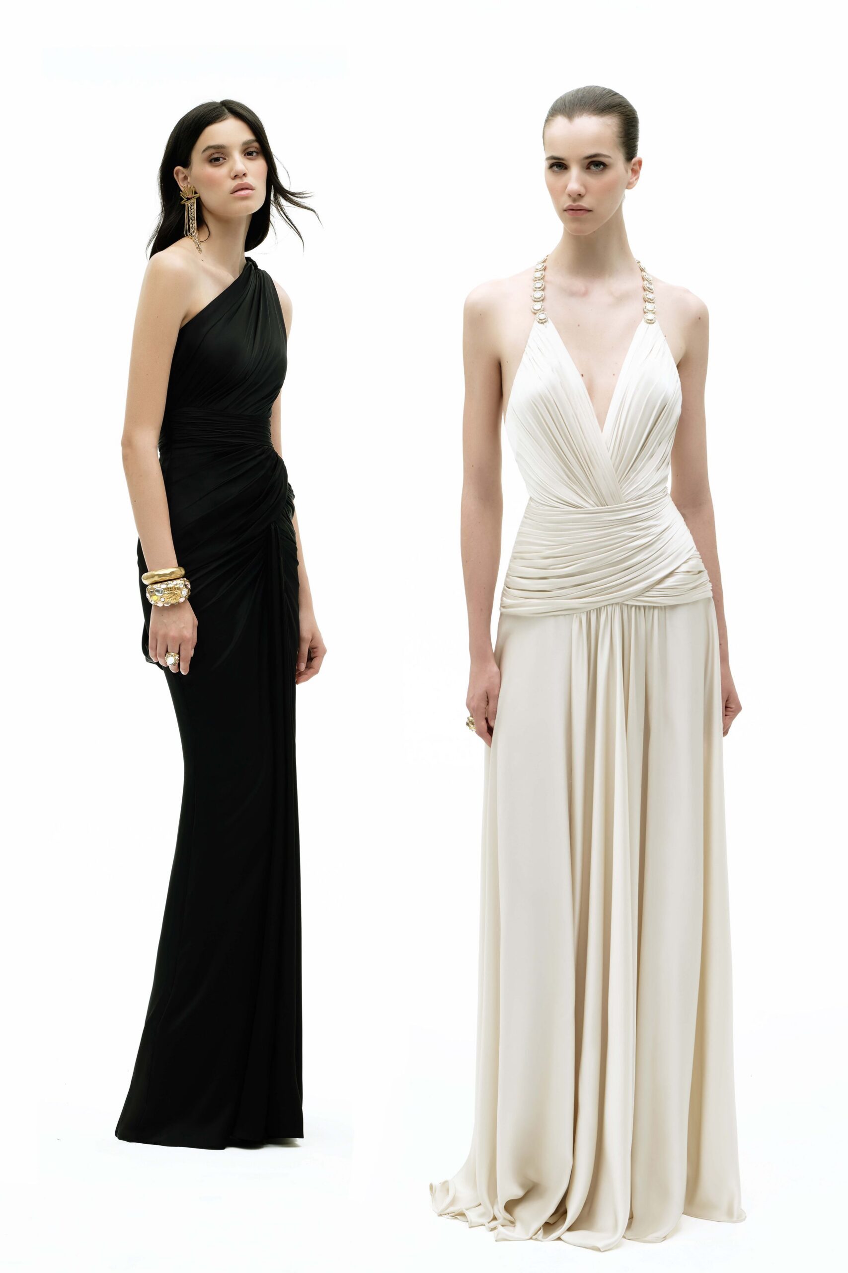 black and white silk gowns