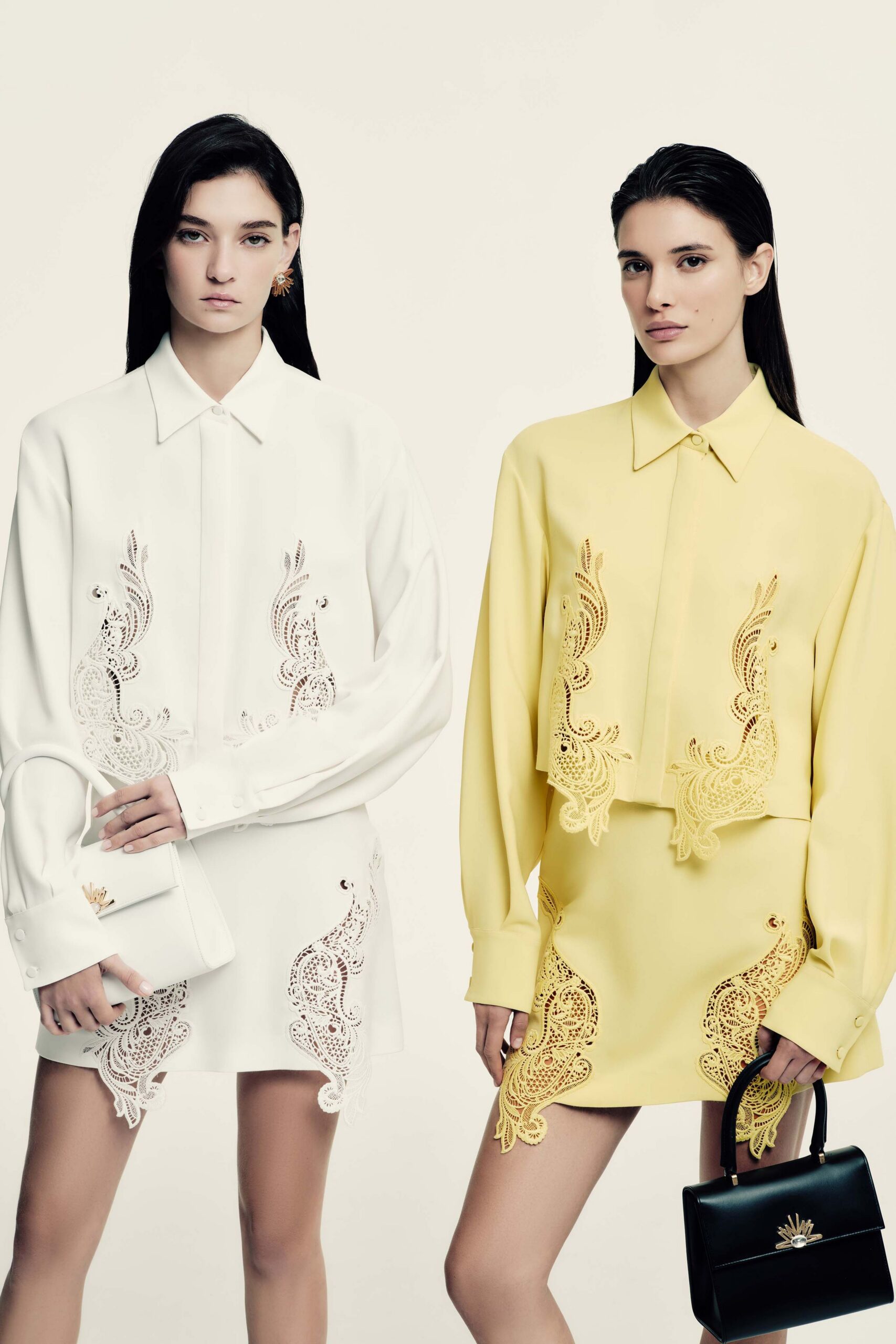 white cotton long-sleeve collared relaxed embroidered mini shirt-dress