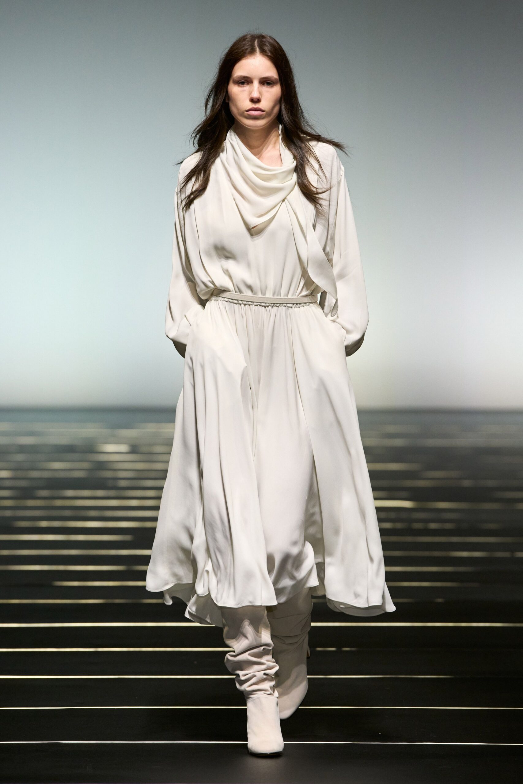 white silk relaxed midi dress