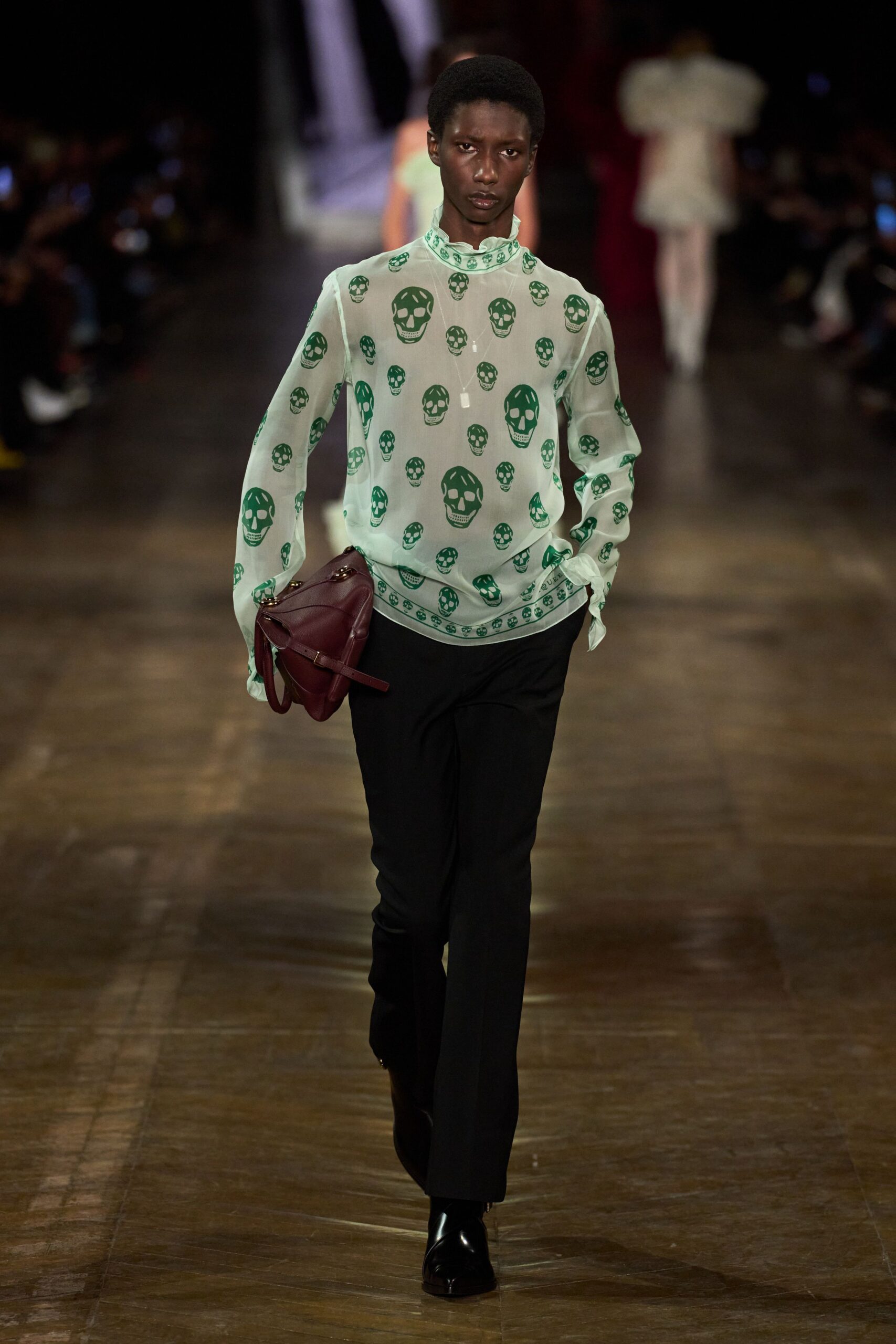 white silk long-sleeve collared fitted printed shirt