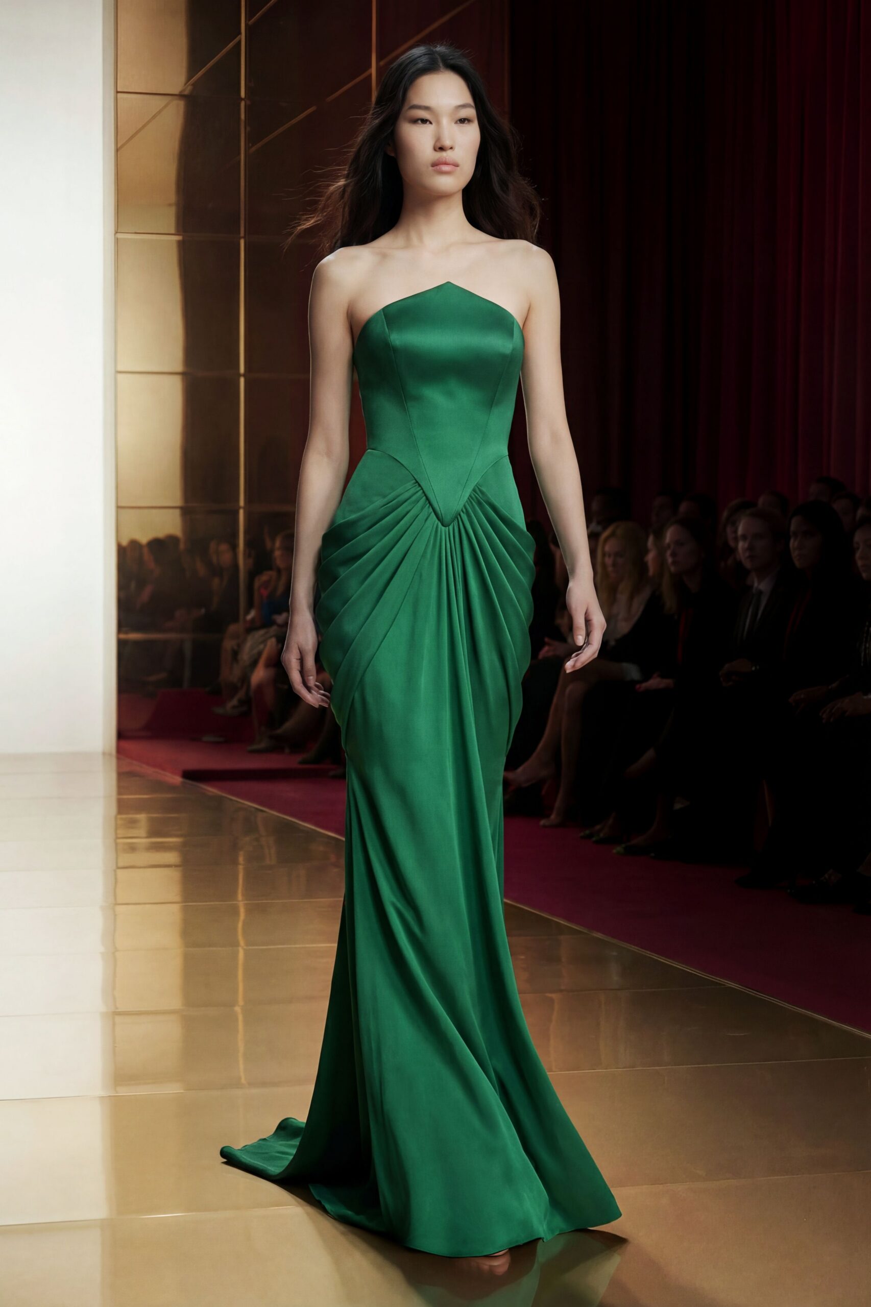 fitted green strapless gown