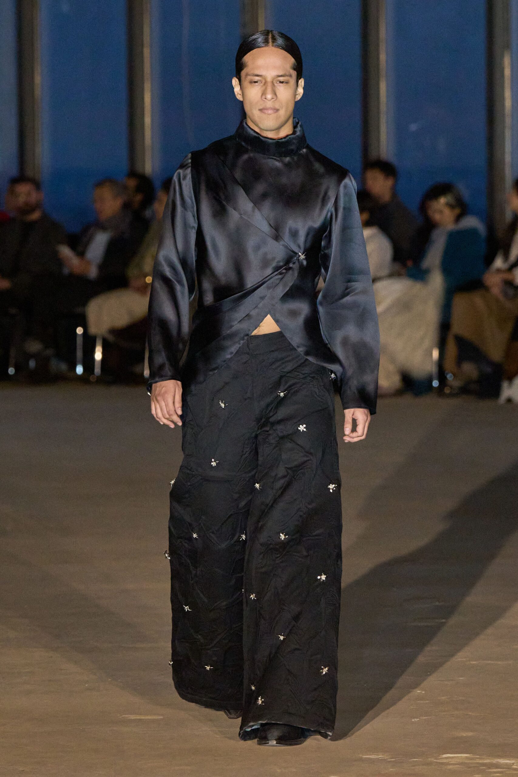 black silk top and pants