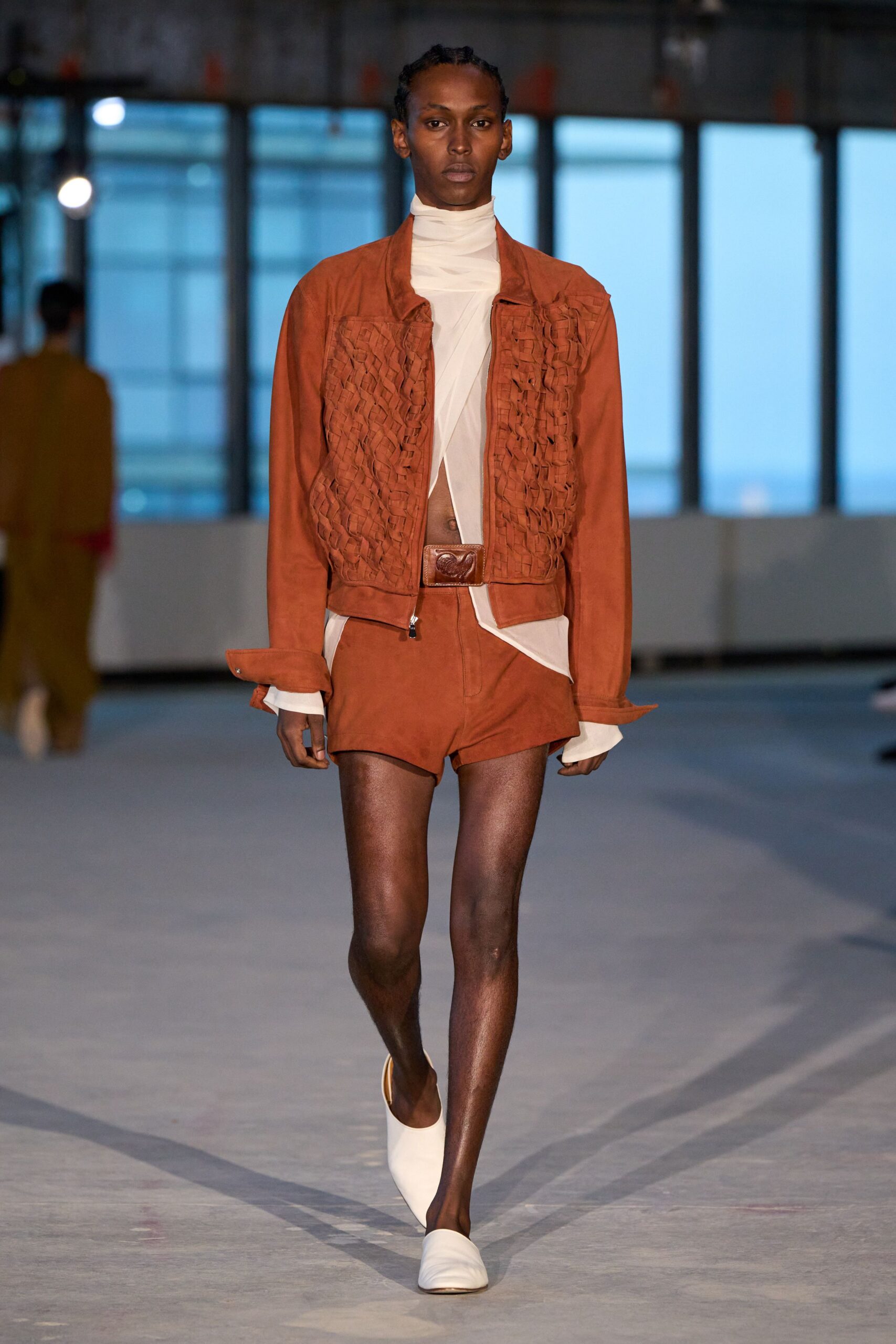 brown suede long-sleeve collared fitted zippered embroidered jacket