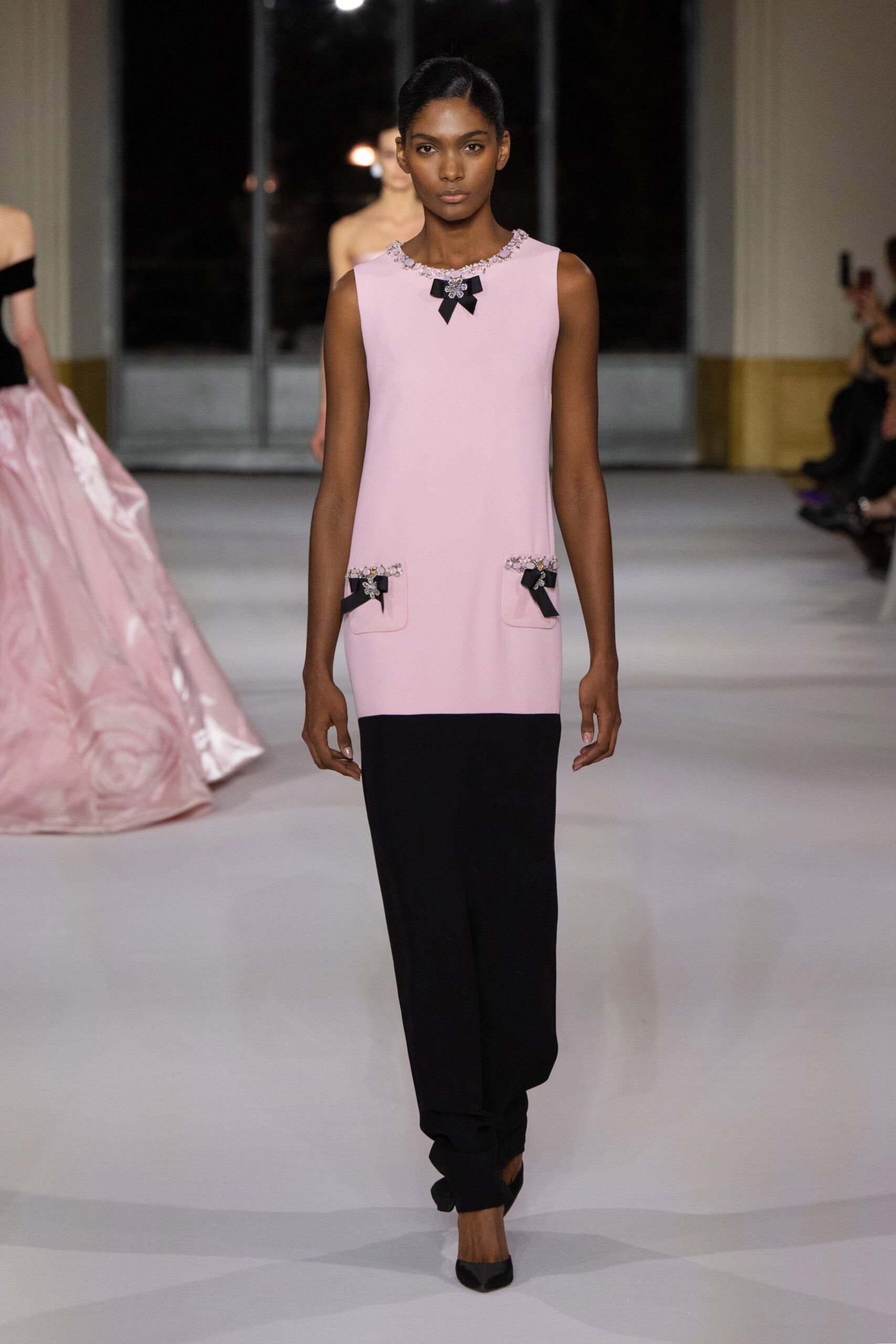 pink and black fitted dress