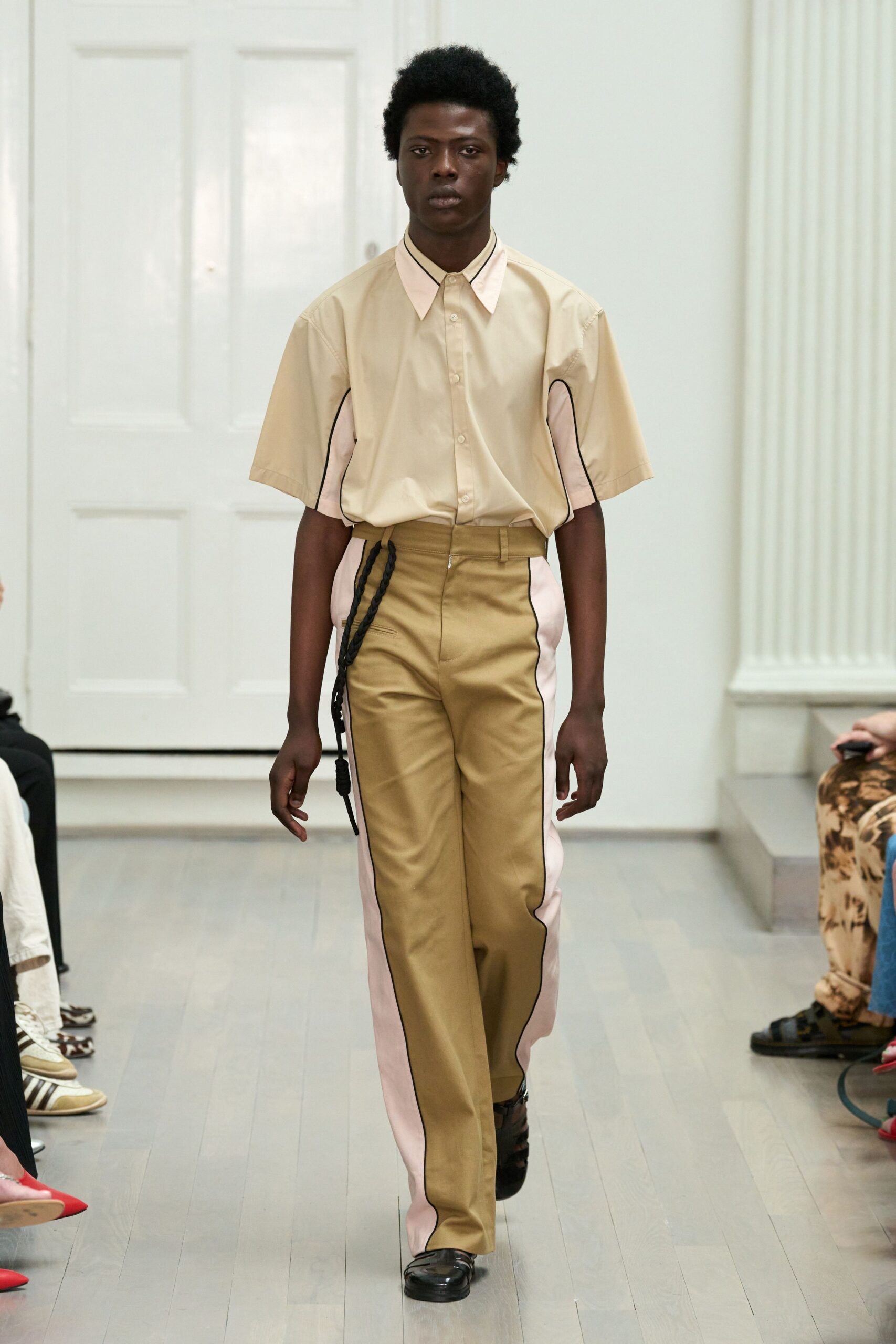 beige shirt khaki tailored pants