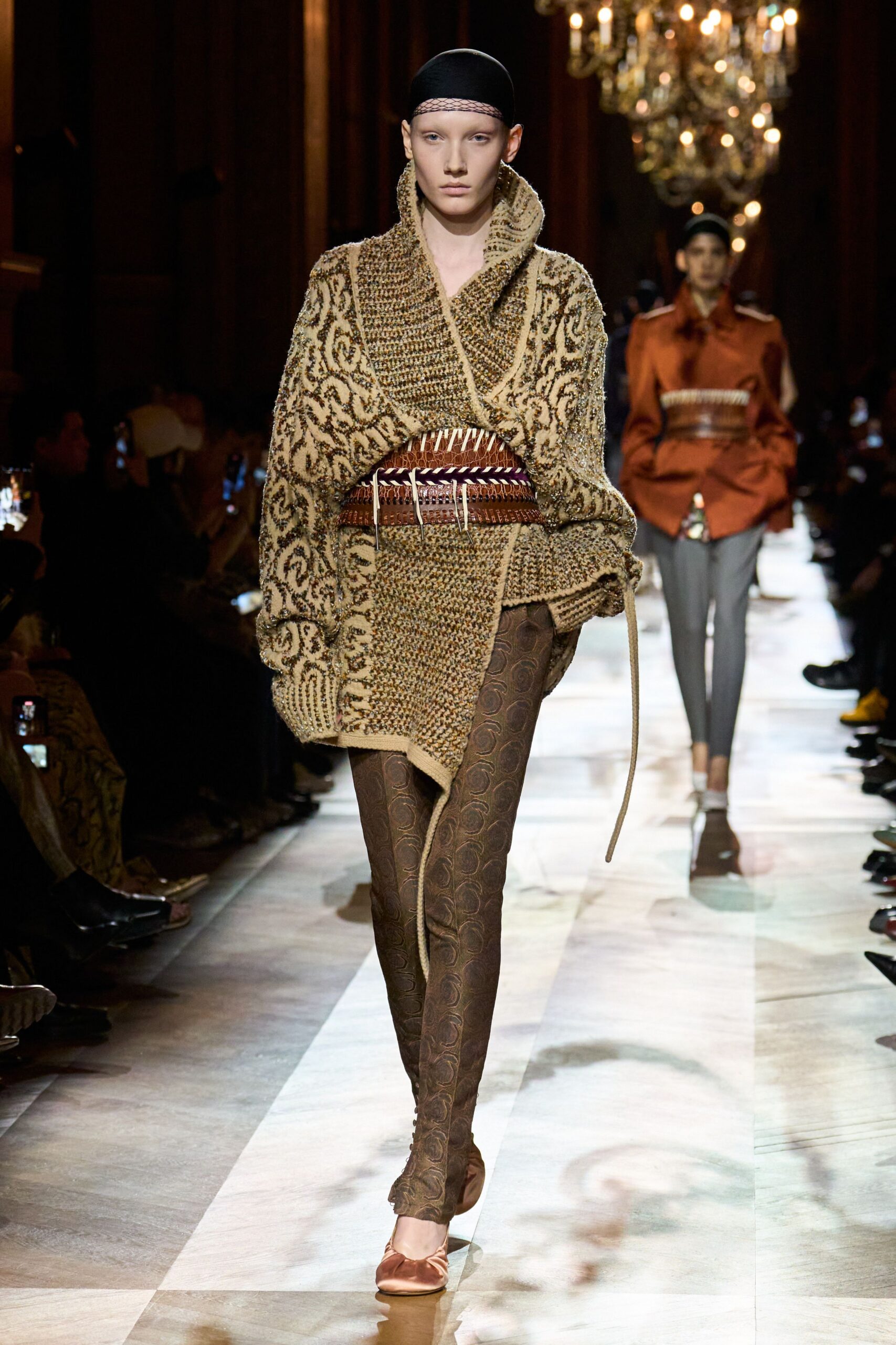brown cotton fitted printed pants