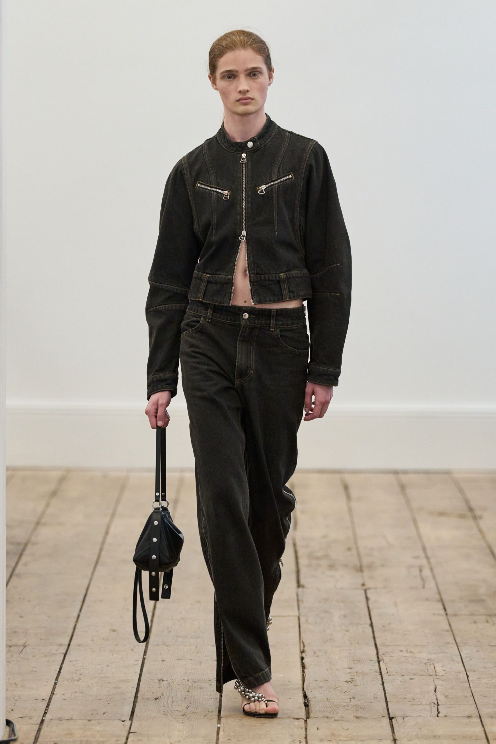 black denim jacket and pants