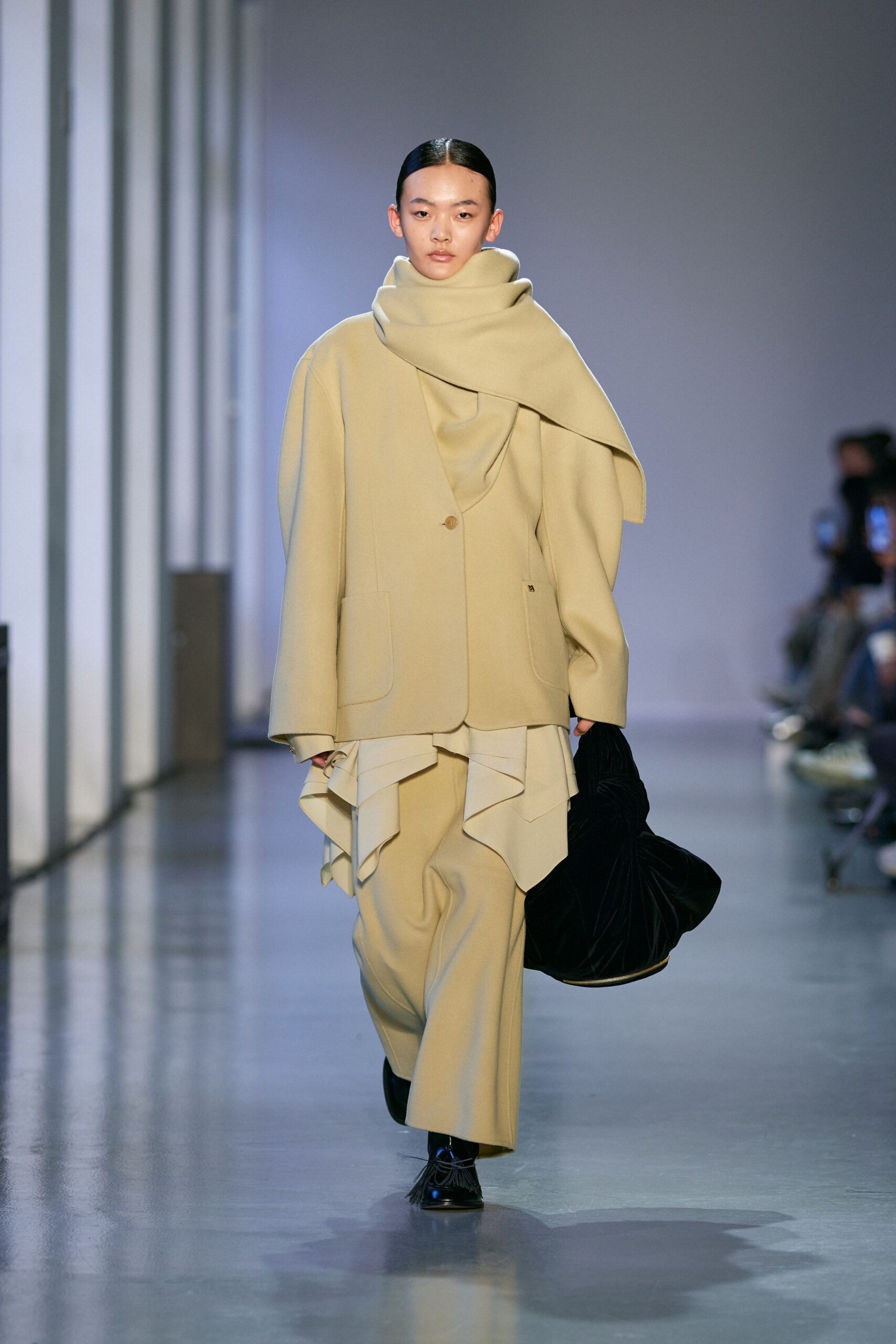 beige wool blazer and pants