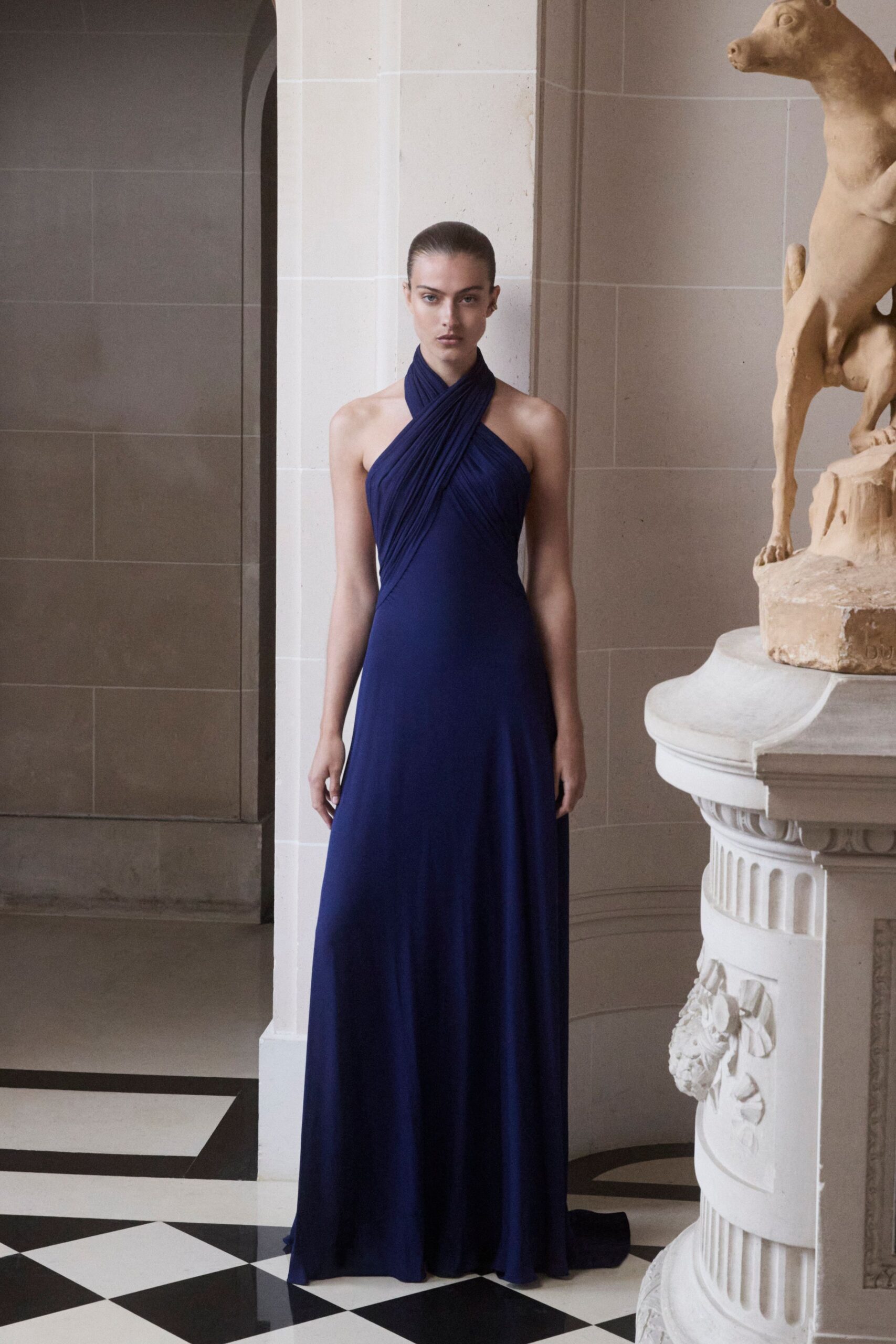 blue silk halter gown