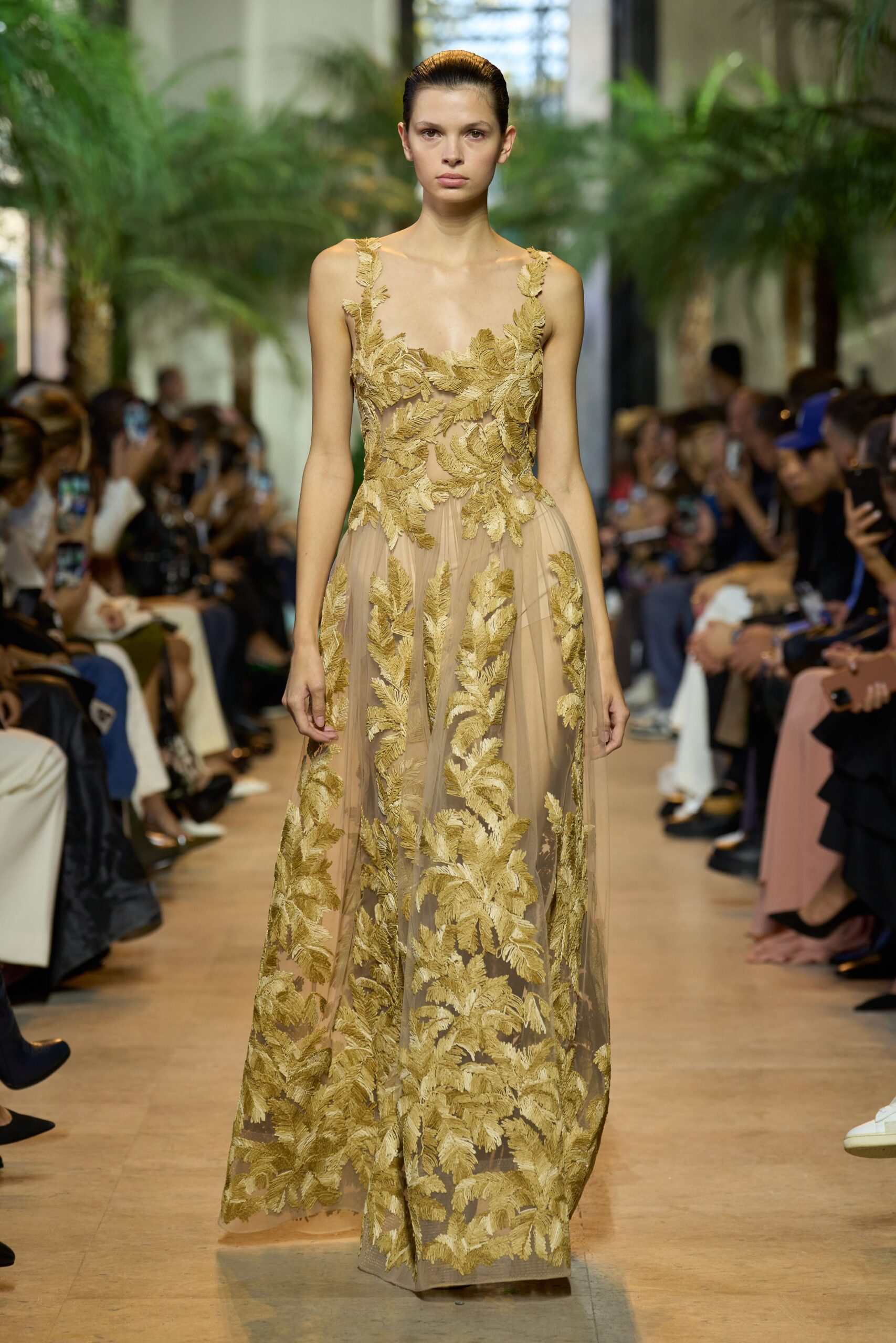 gold embroidered sleeveless gown