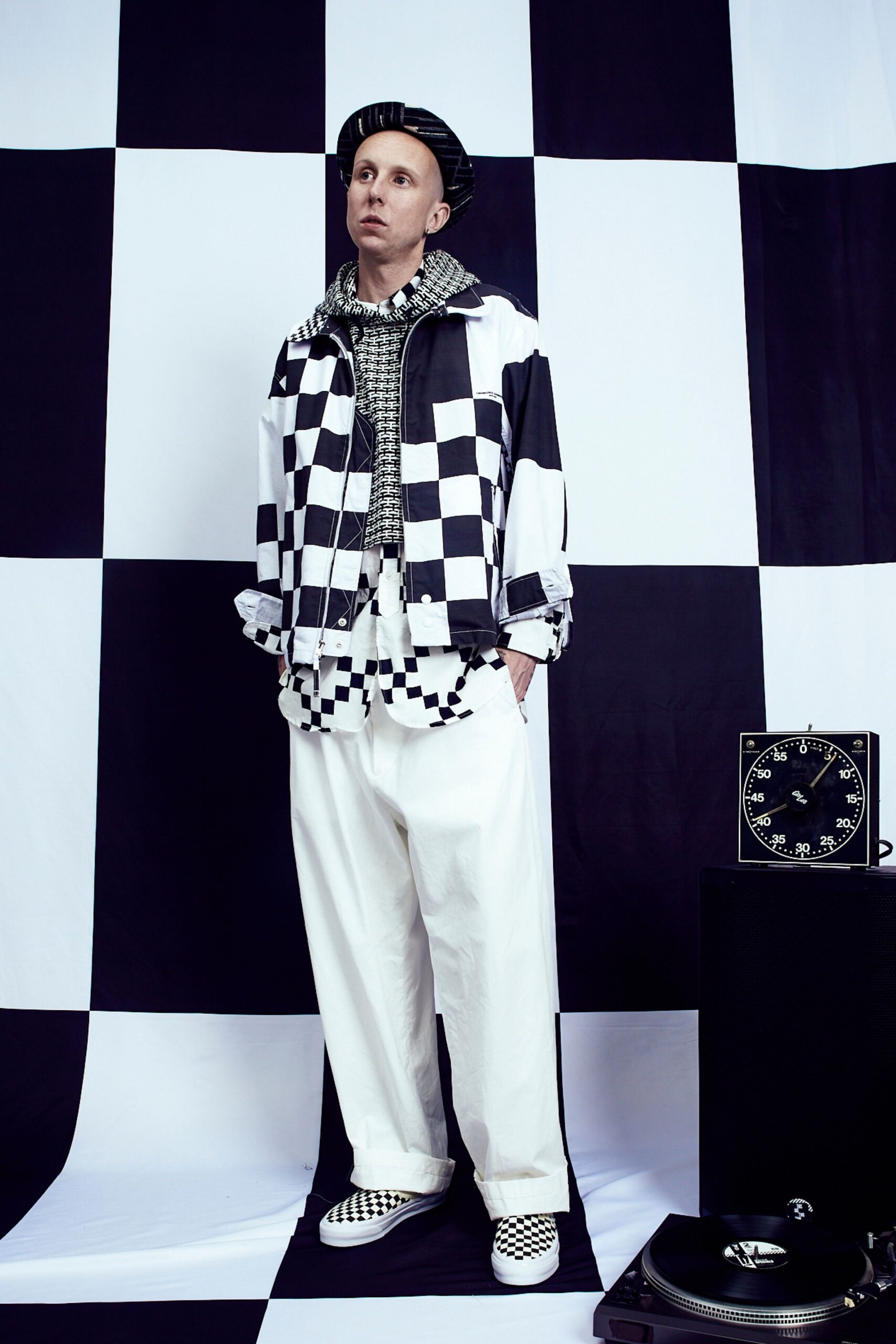 black and white checkered outfit