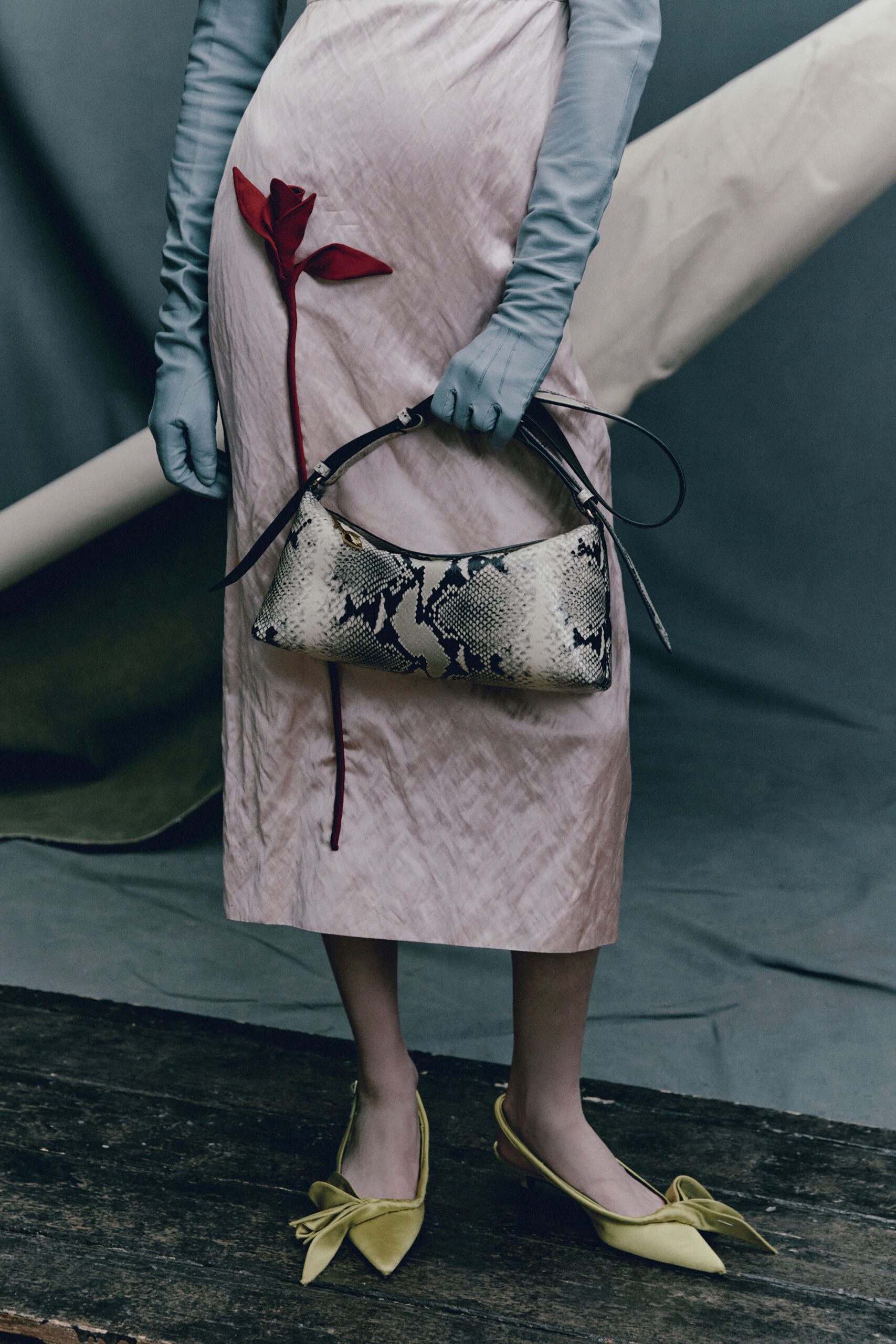 gray leather animal-print bag