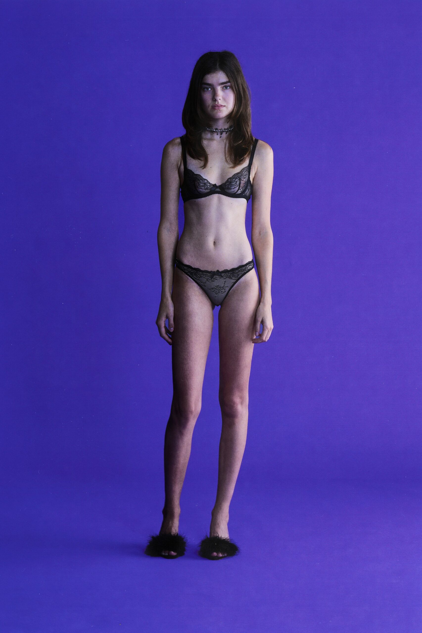 black lace sleeveless low-cut fitted embroidered bikini