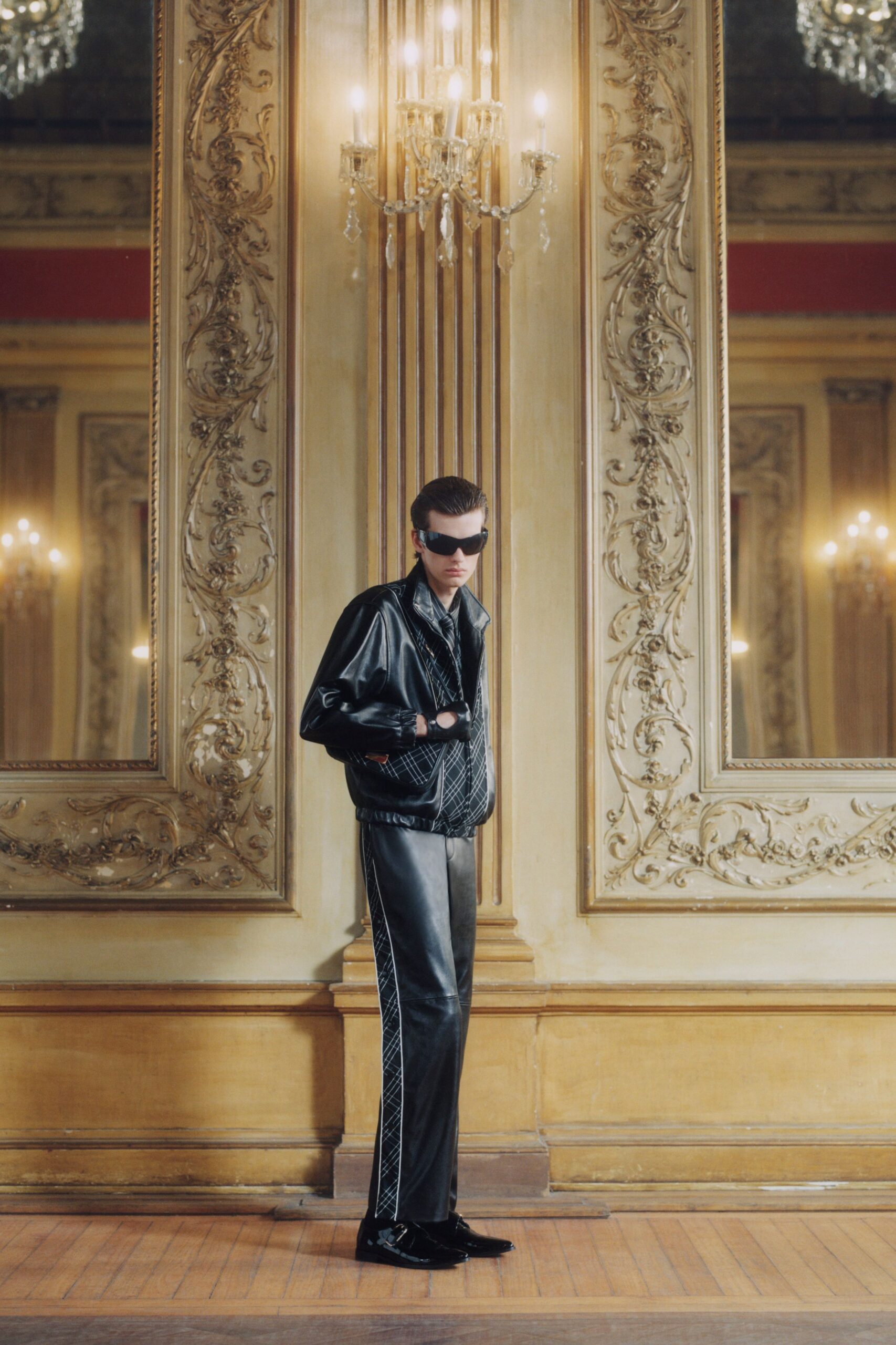 black leather jacket and pants