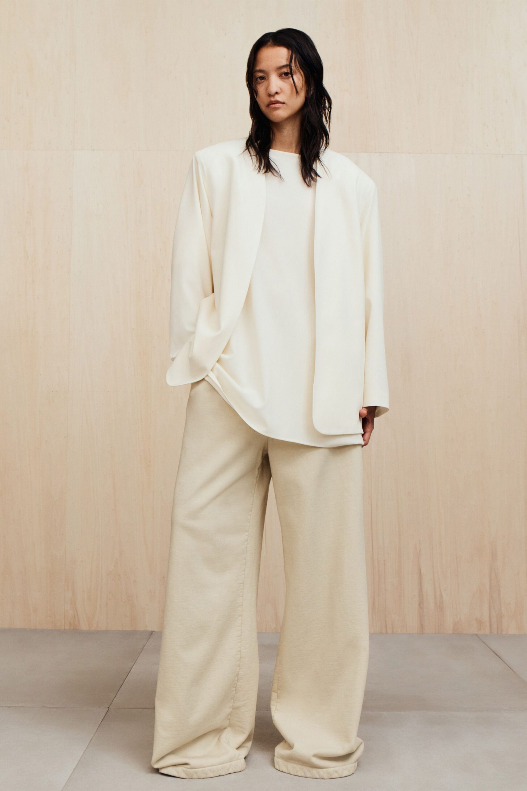white cotton long-sleeve collared relaxed top