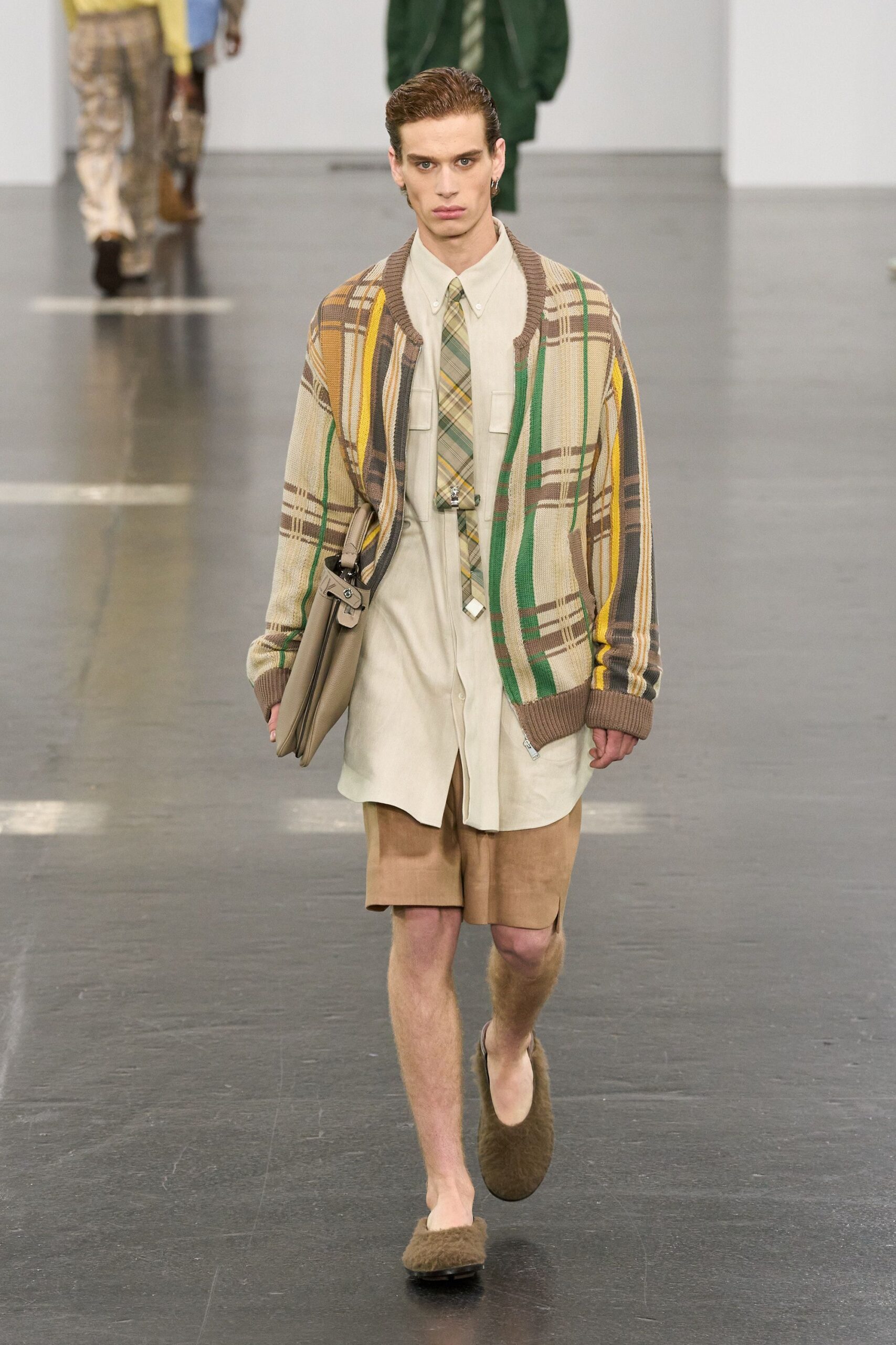 brown checked cardigan with shorts