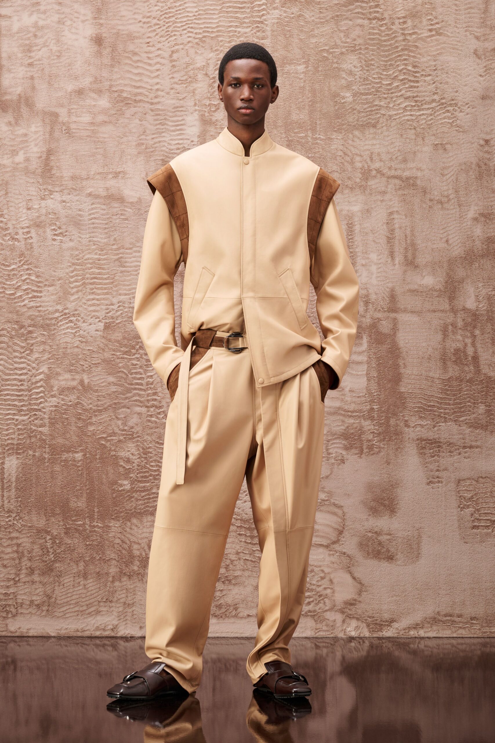 beige neoprene long-sleeve collared structured zippered jacket