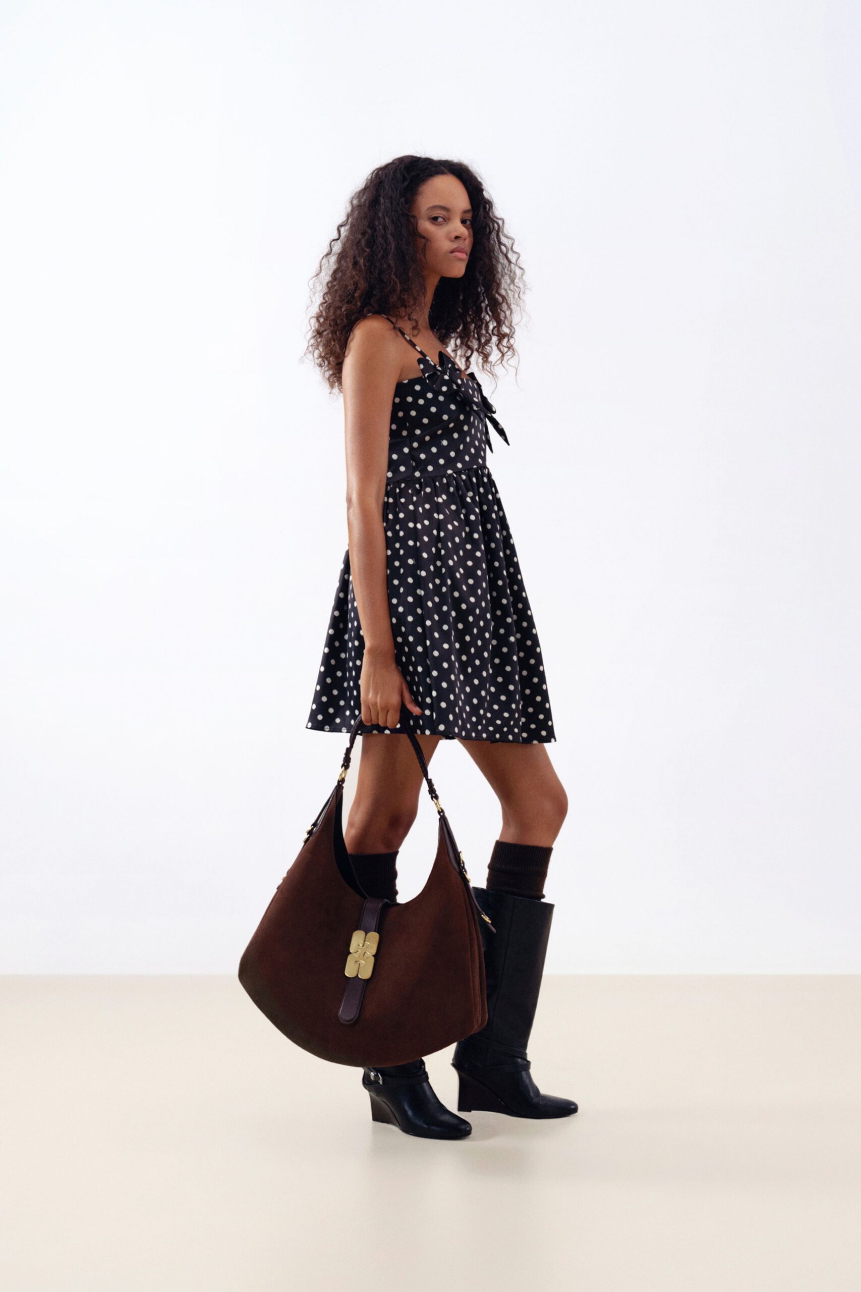 black and white polka-dot mini-dress