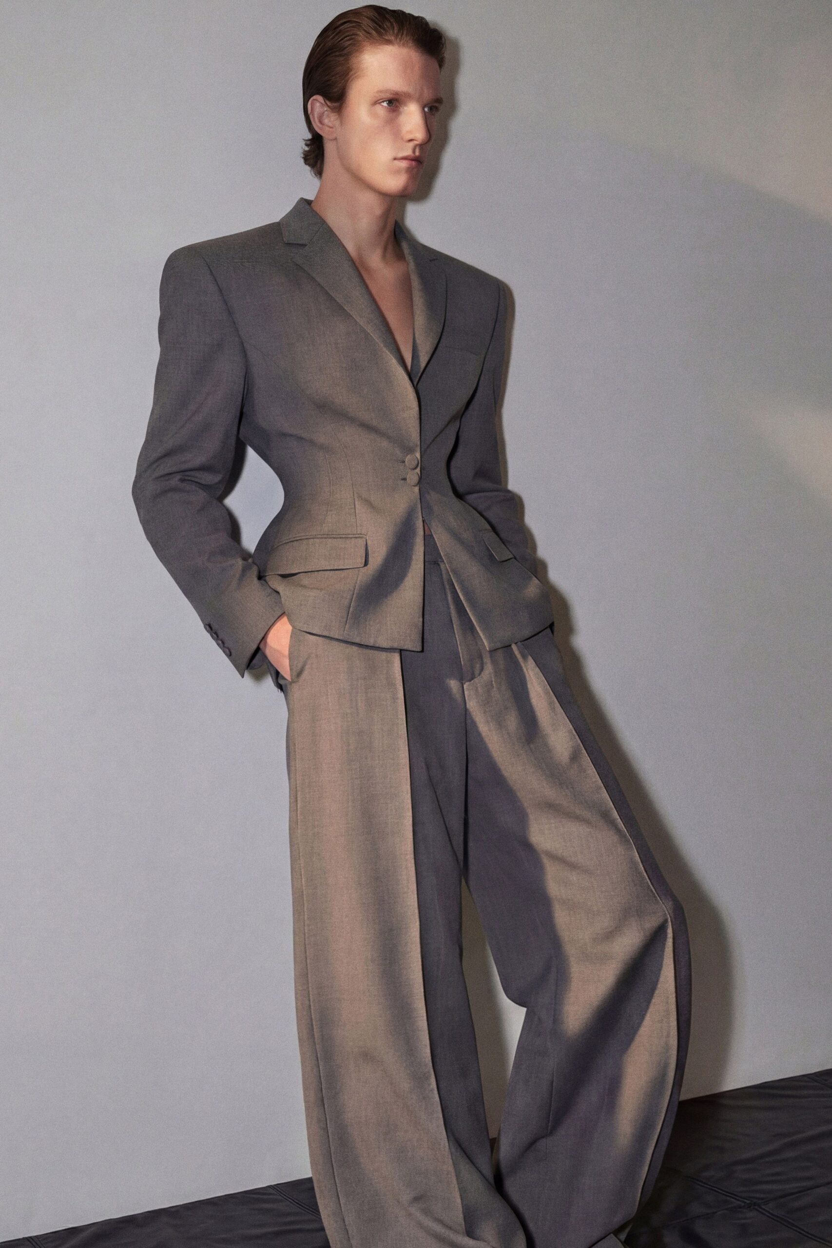 gray tailored wool suit