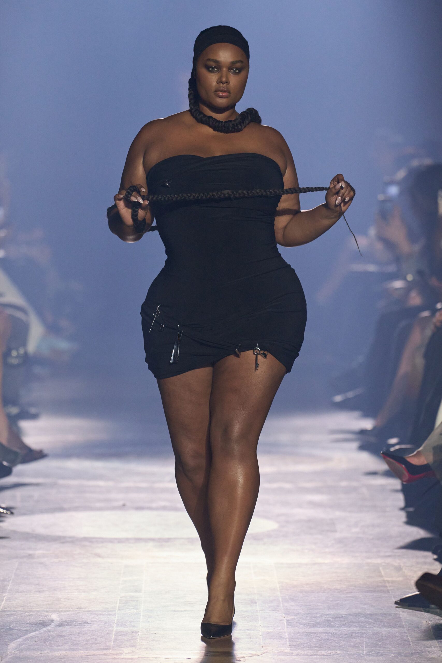 black cotton strapless fitted zippered mini dress