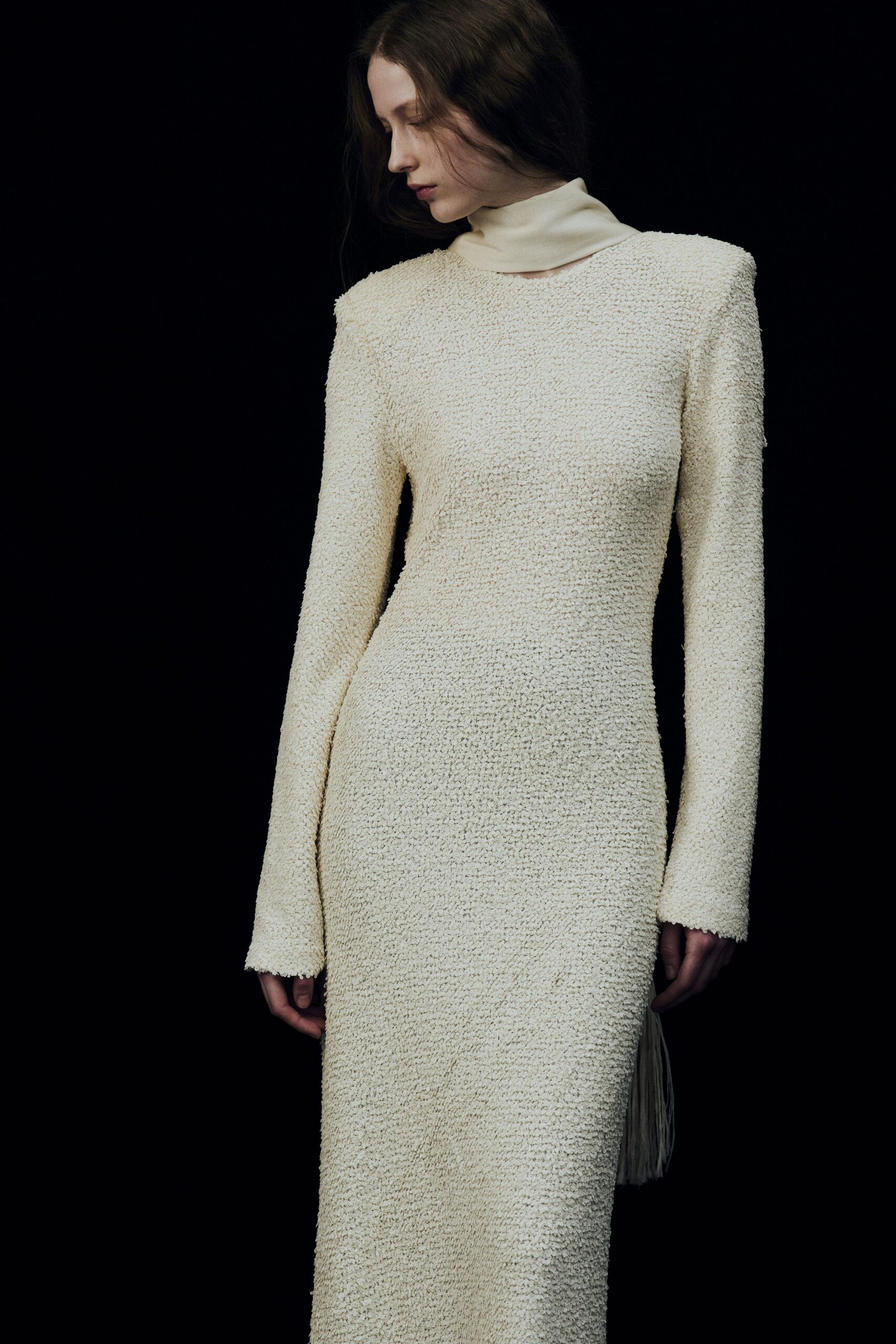 ivory fitted long-sleeve gown