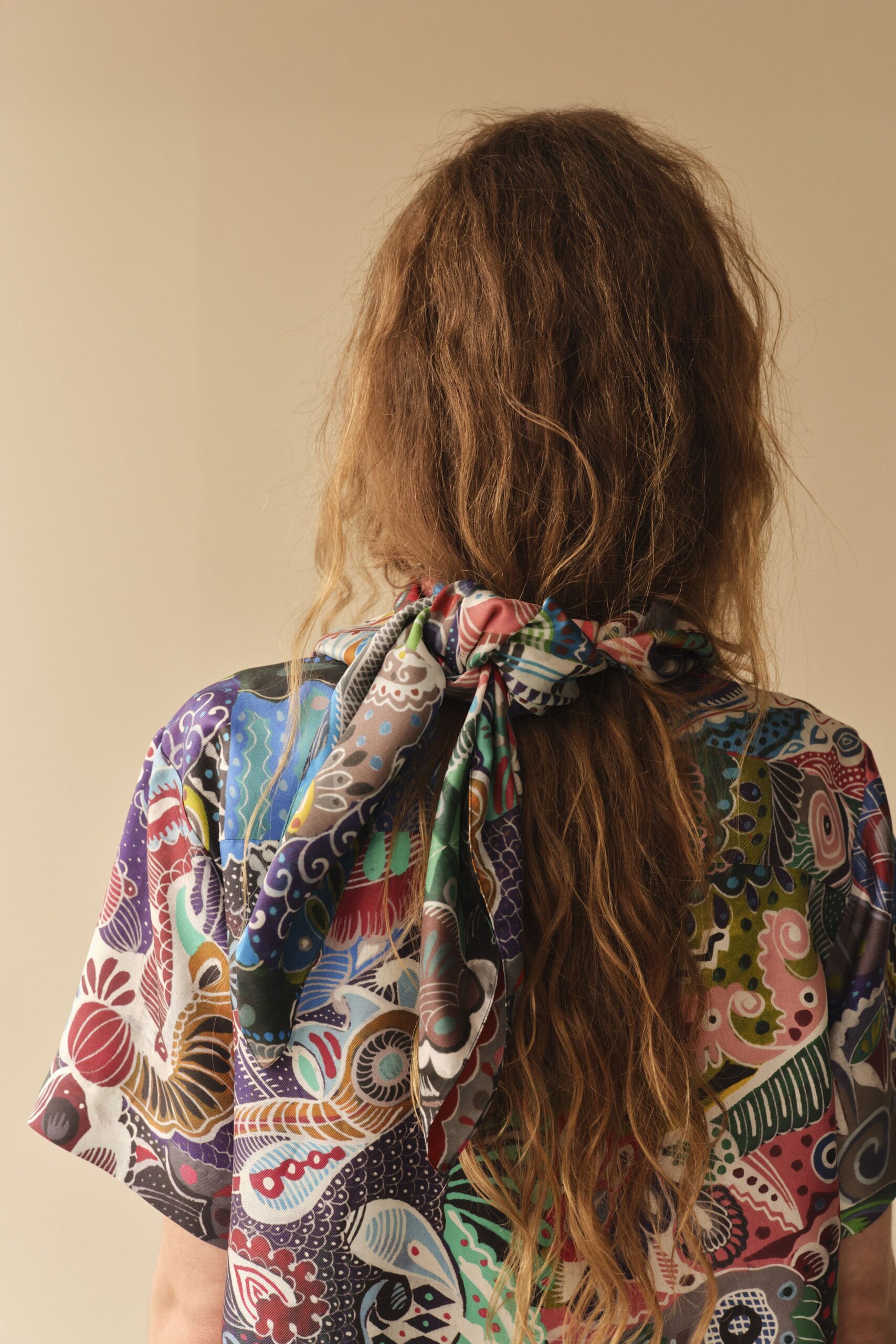 multi-colored printed top with scarf