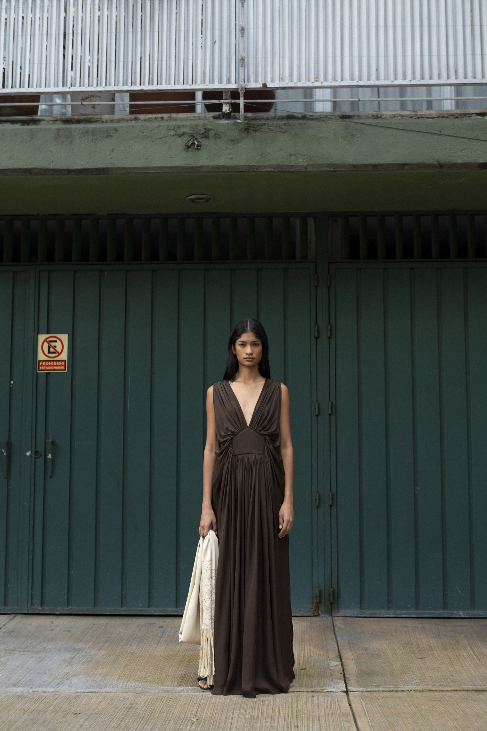 brown silk sleeveless gown