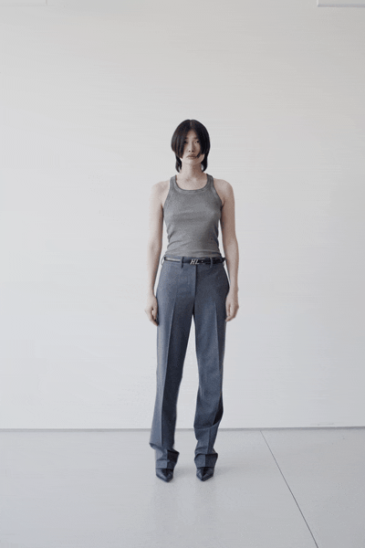 gray cotton sleeveless high-neck fitted tank-top