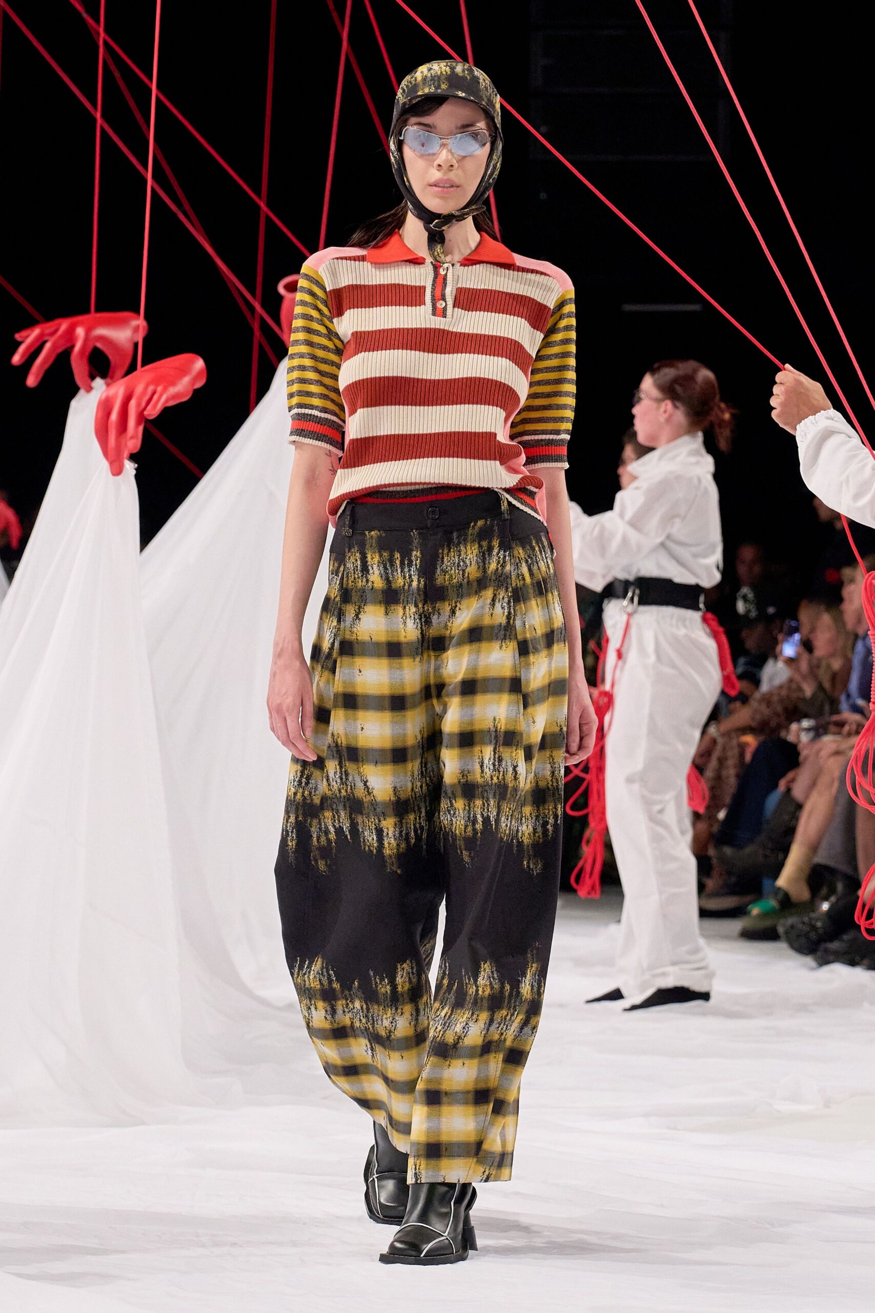 striped fitted top with relaxed pants