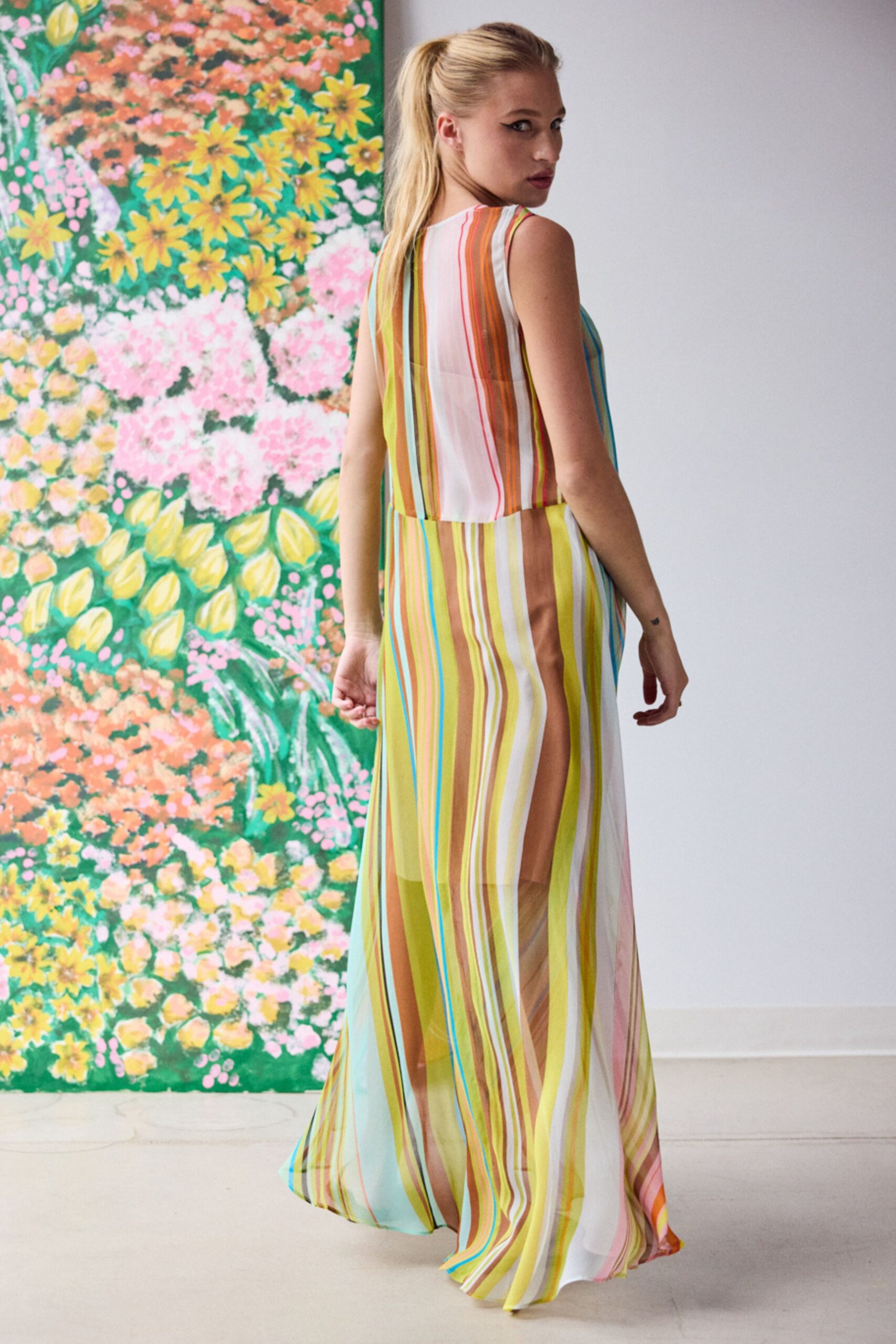 multi-colored striped maxi dress