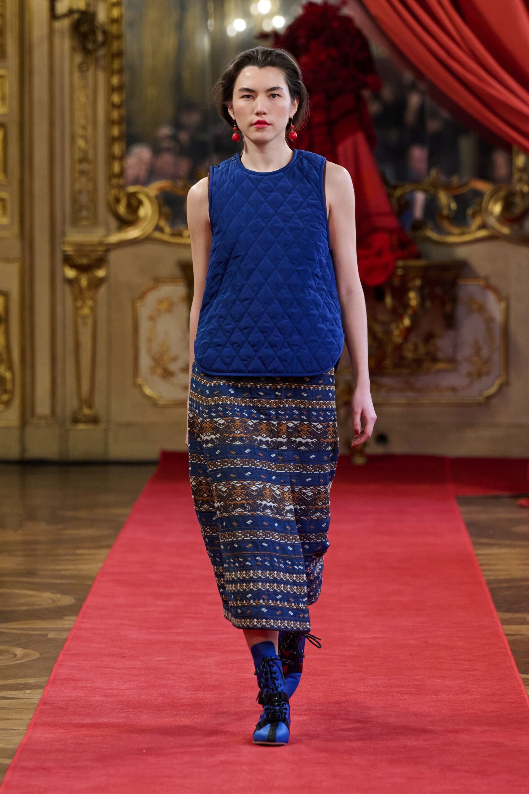 multi cotton relaxed printed tiered midi skirt