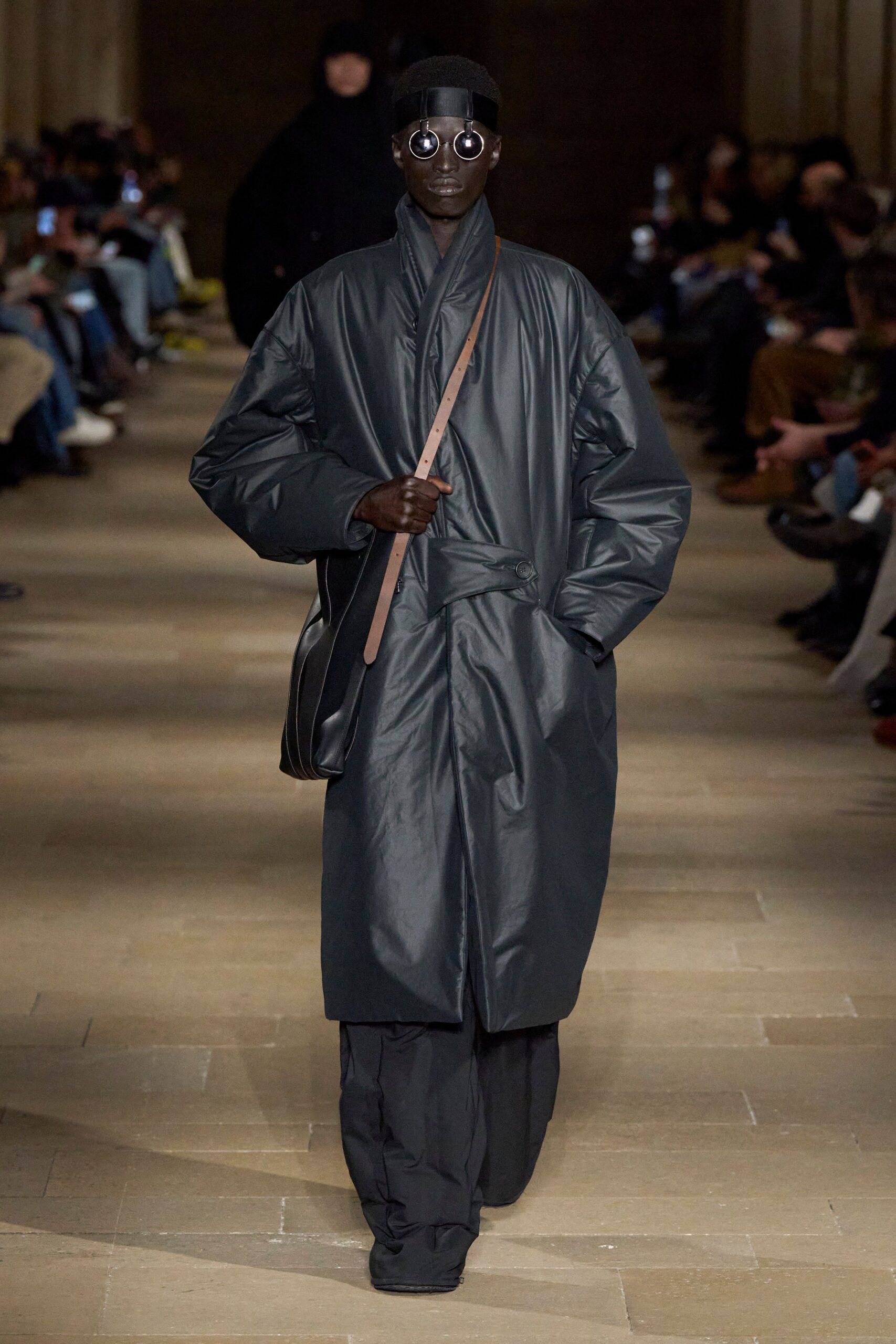 oversized black vinyl coat