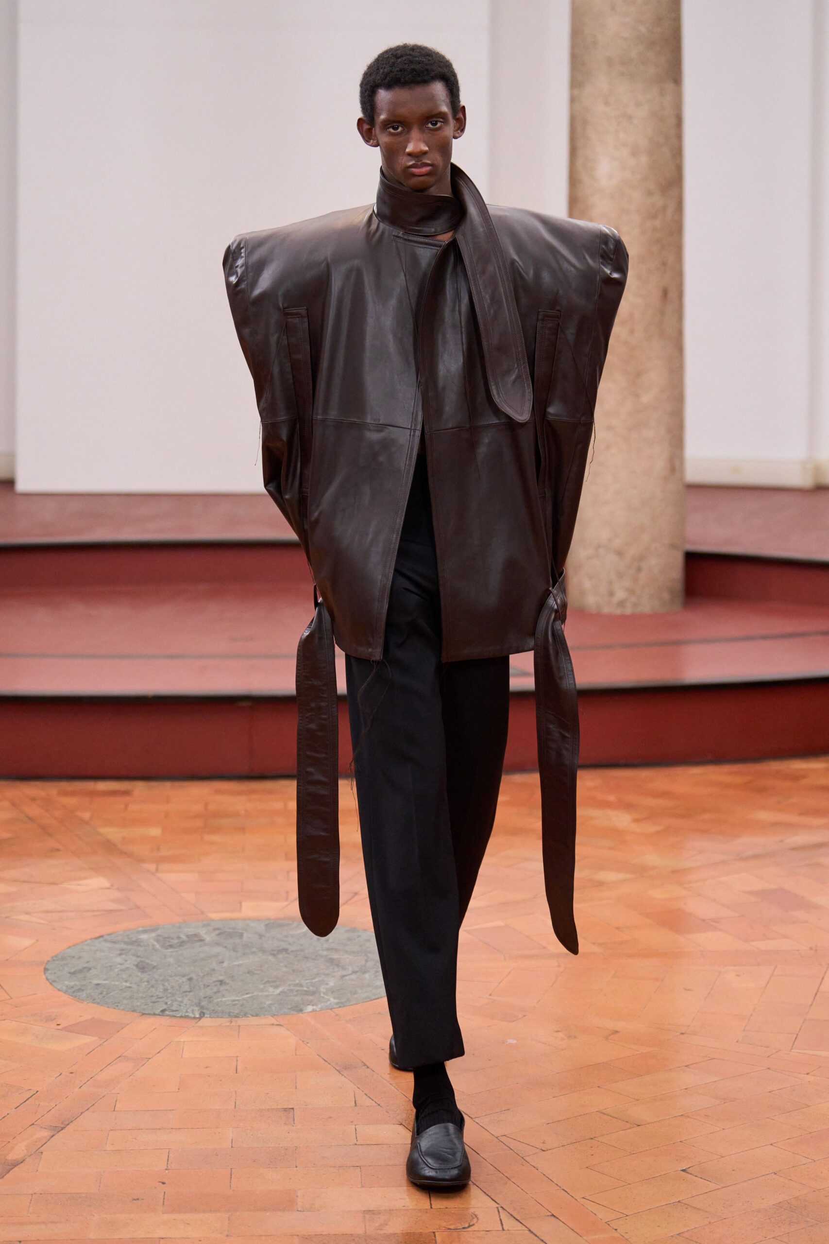 oversized brown leather jacket