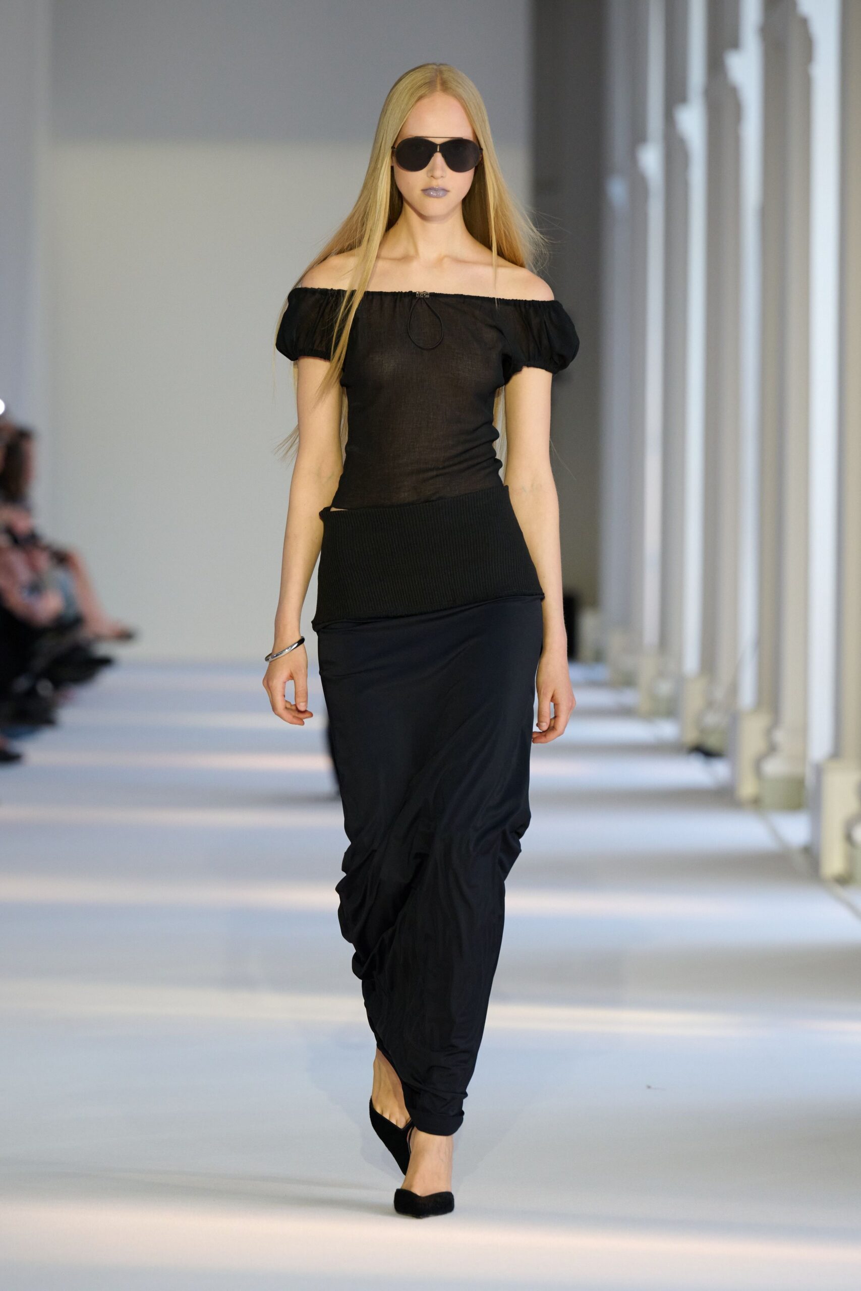 black off-shoulder top and skirt
