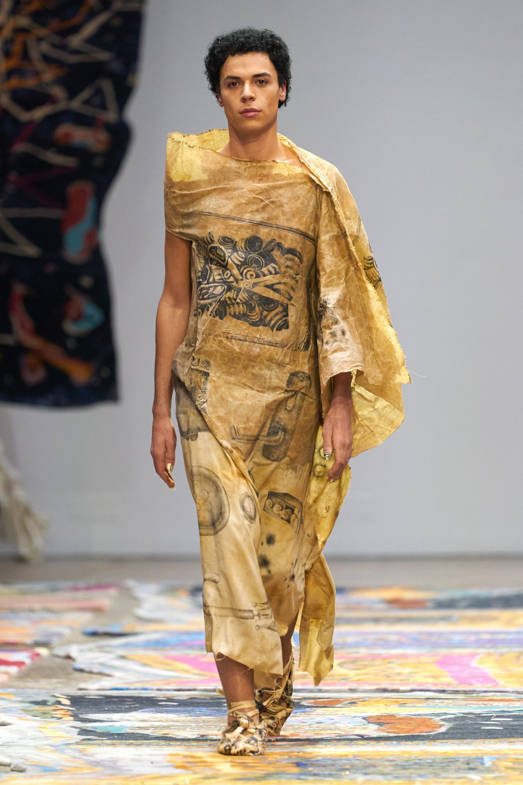 gold silk sleeveless v-neck relaxed draped flowing dress